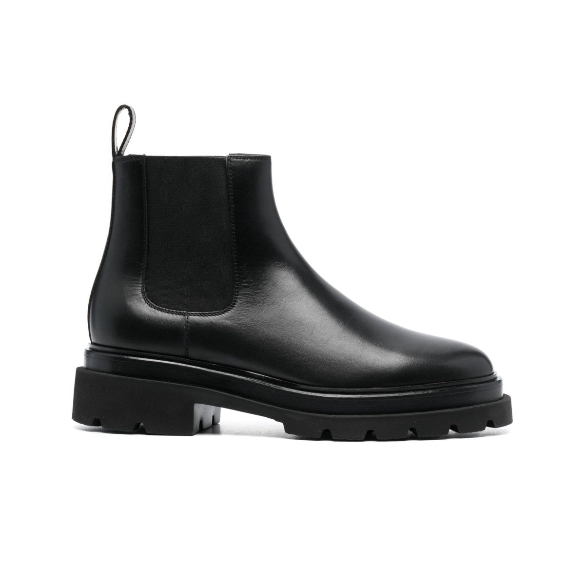 bottes cuir noir lisse semelle gomme