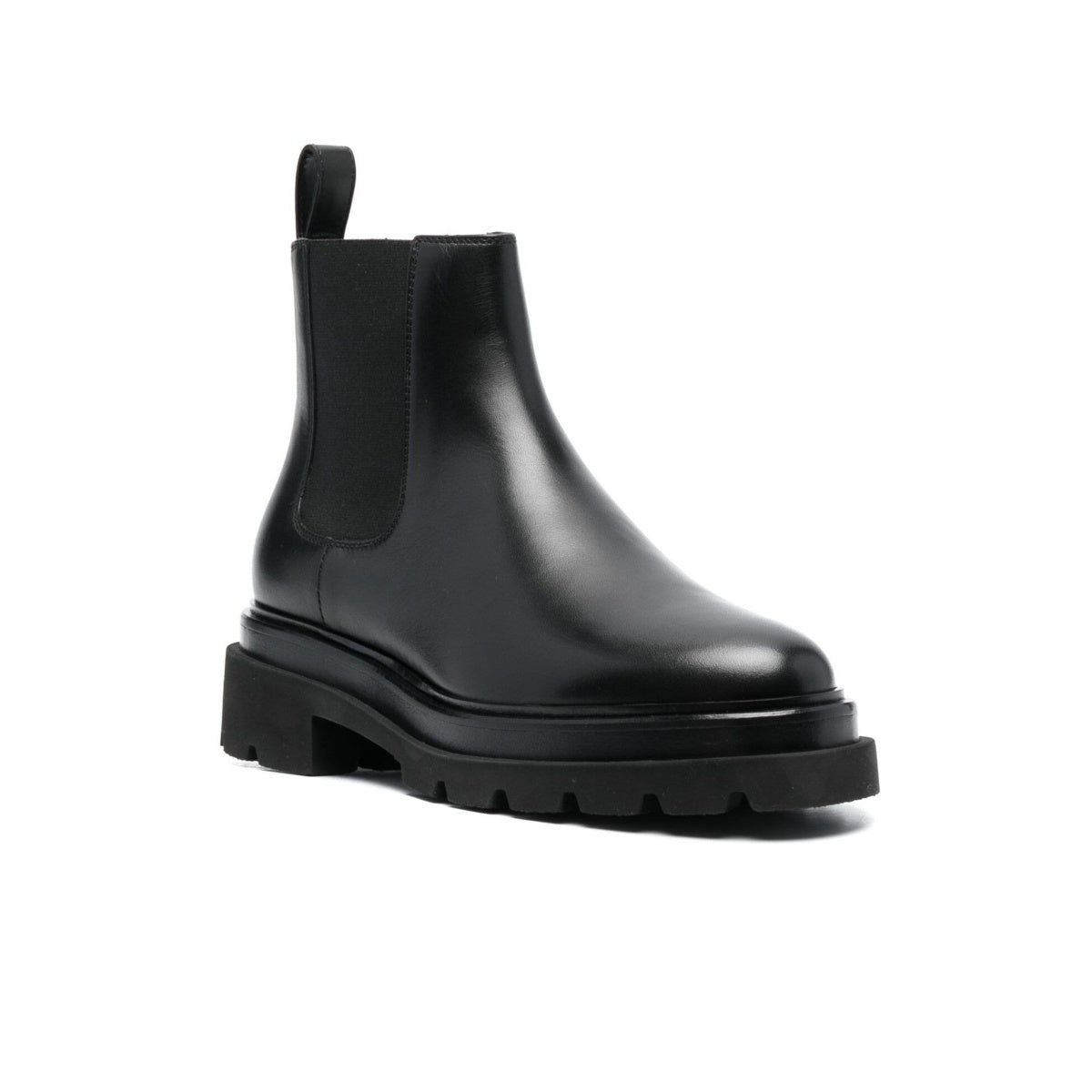 black round-toe leather boots