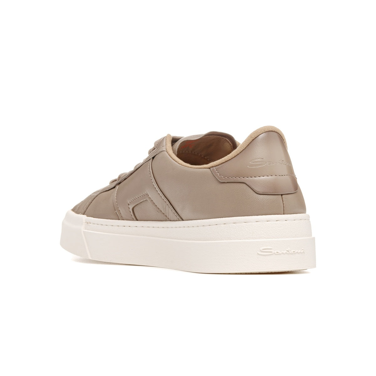 Beige leather wool lining double buckle sneakers