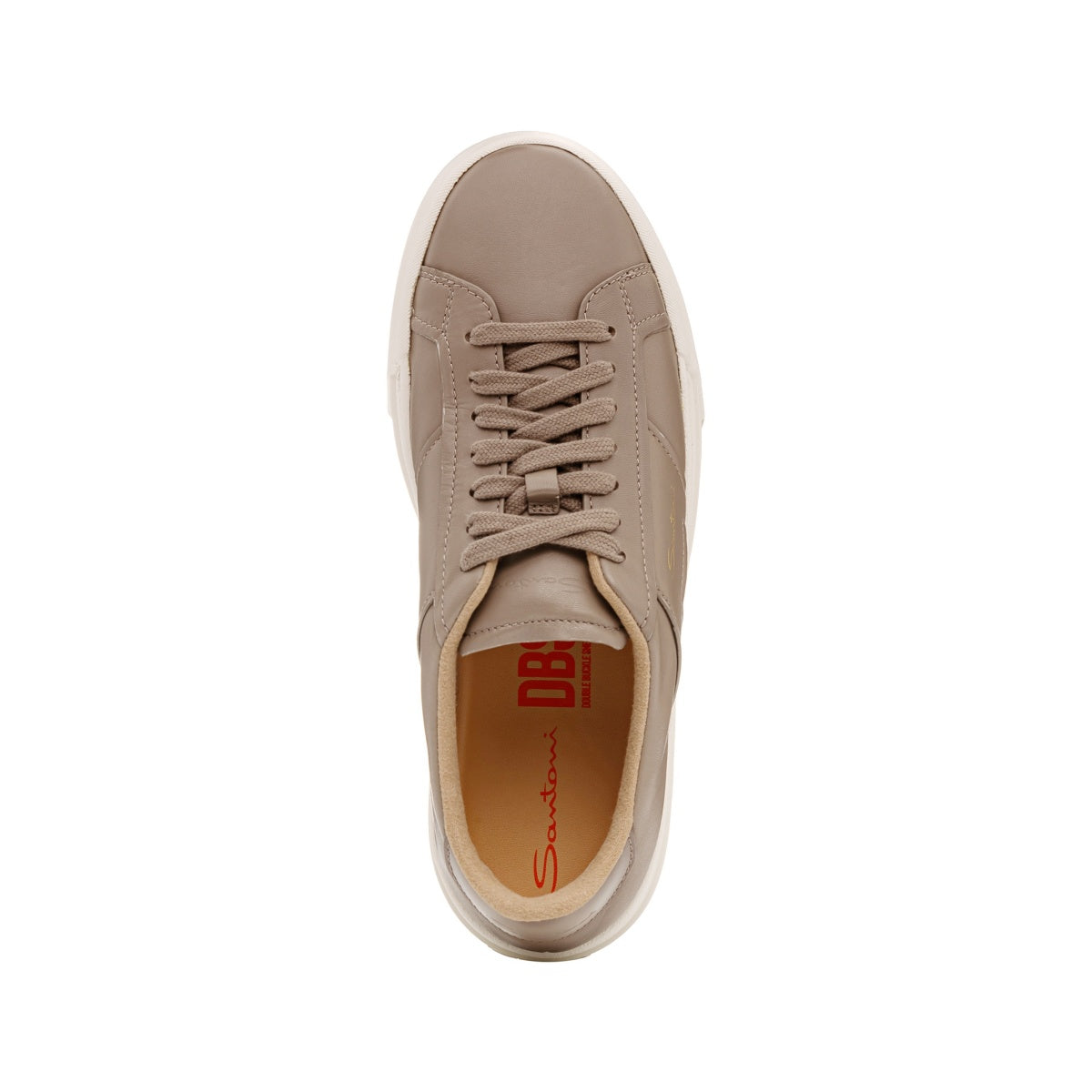 Beige leather wool lining double buckle sneakers