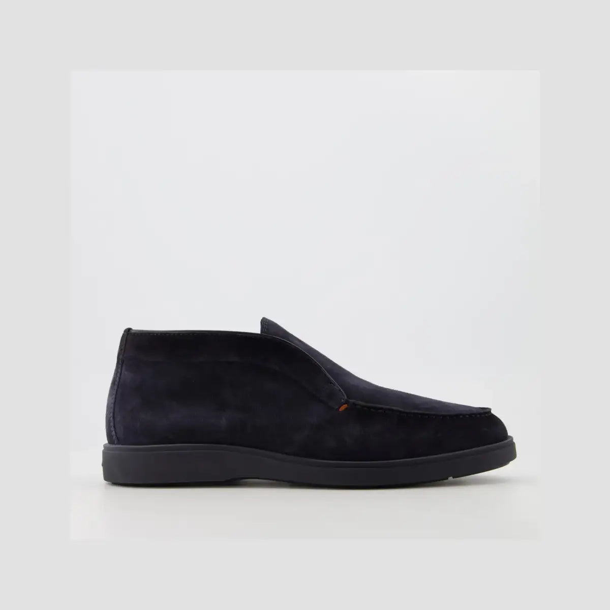 Dark blue suede shearling desert boots