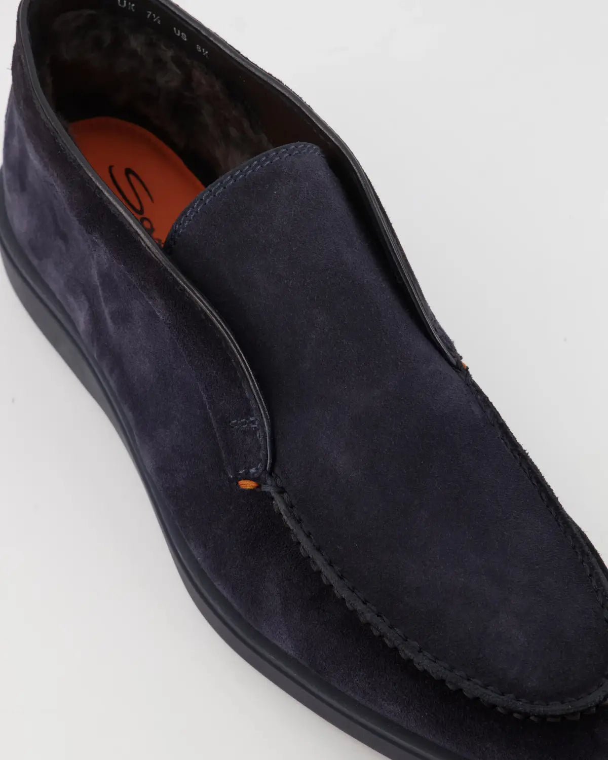 Dark blue suede shearling desert boots