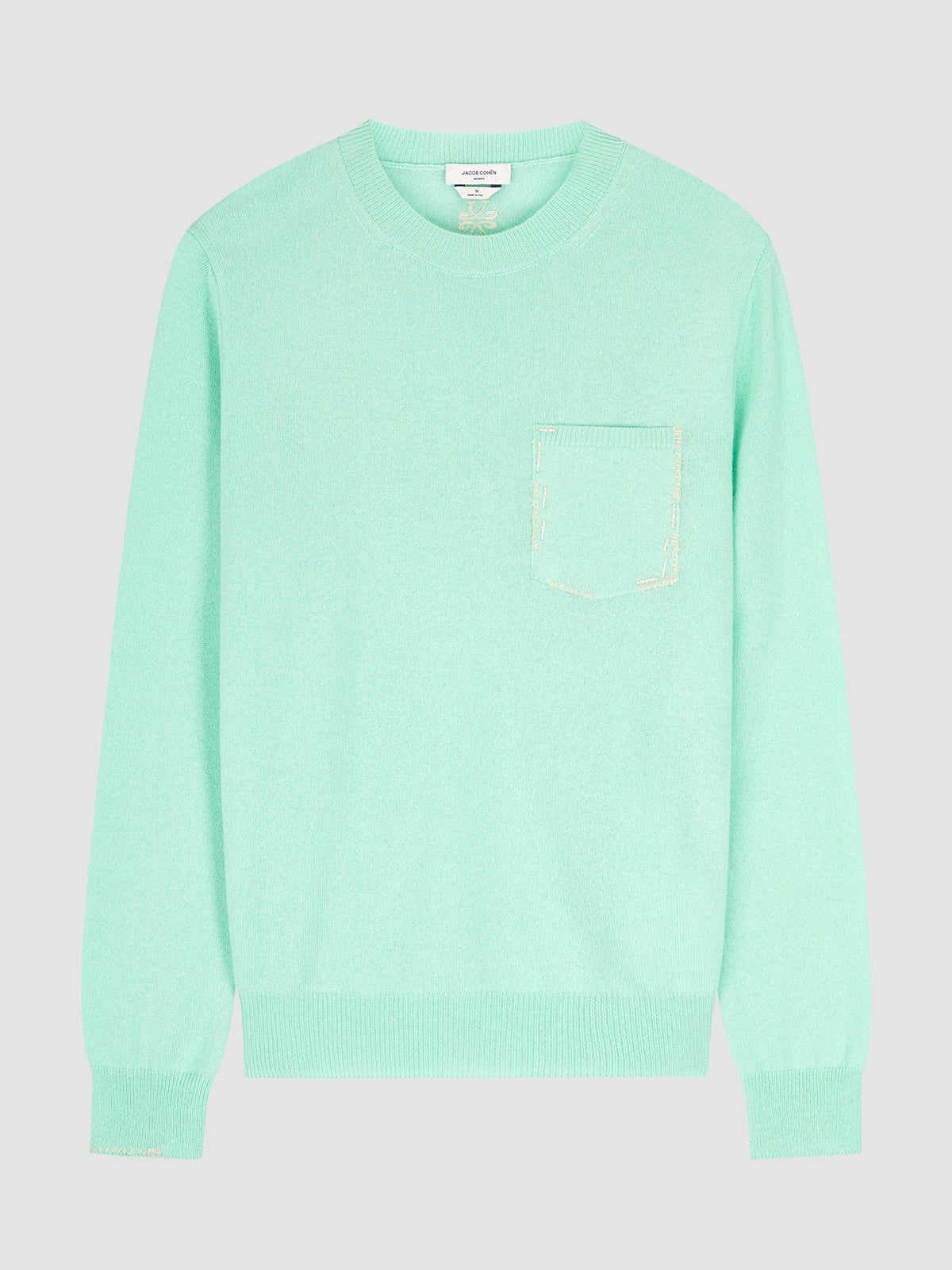 Mint green summer sweater cashmere Jacob Cohën on a light gray background