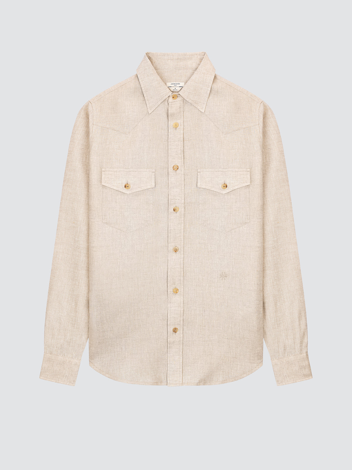 Chemise Western Coupe Regular en Lin Beige Sable