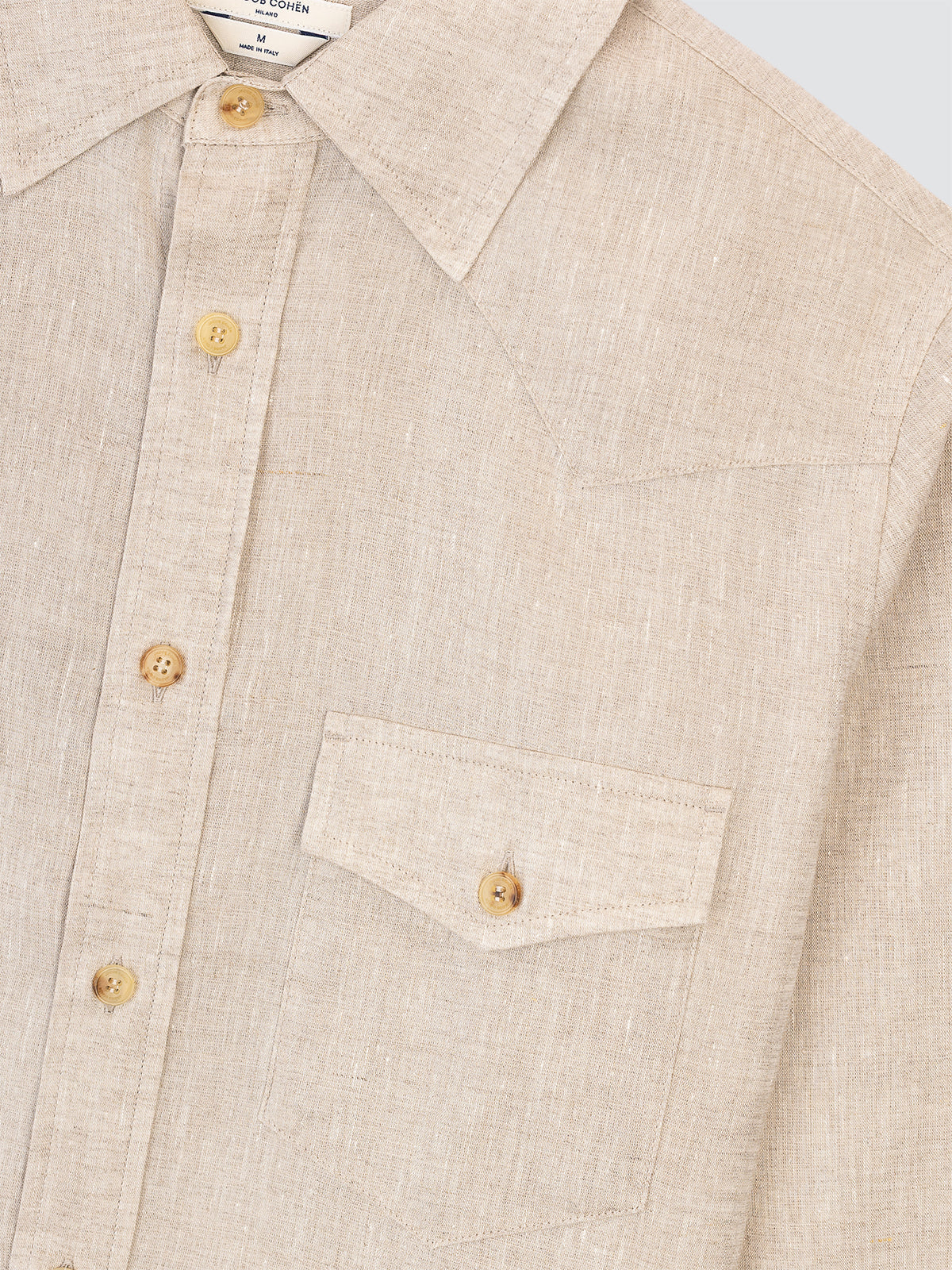 Chemise Western Coupe Regular en Lin Beige Sable