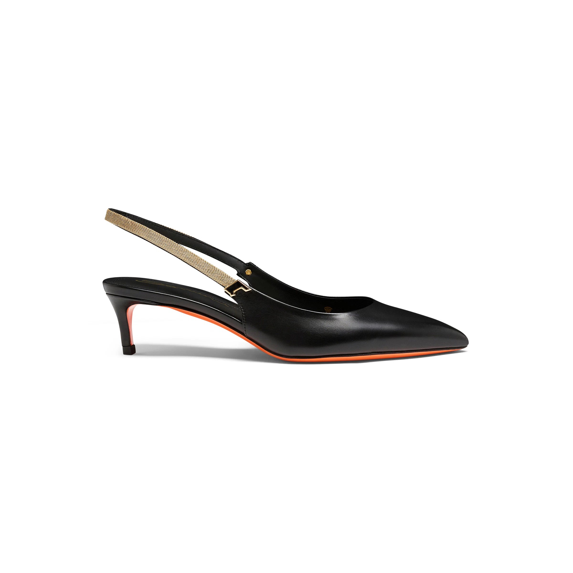 black leather mid-heel slingback