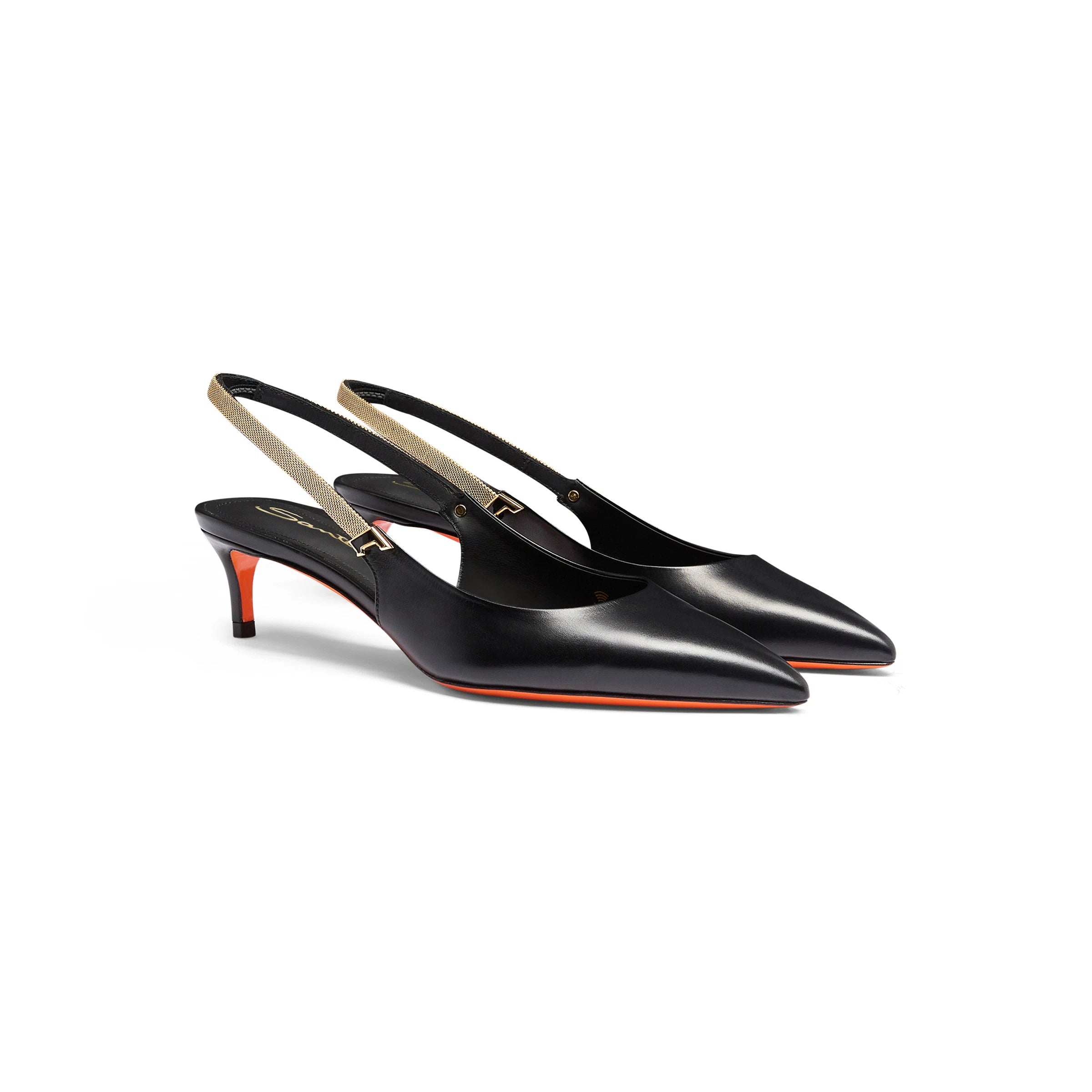 black leather mid-heel slingback