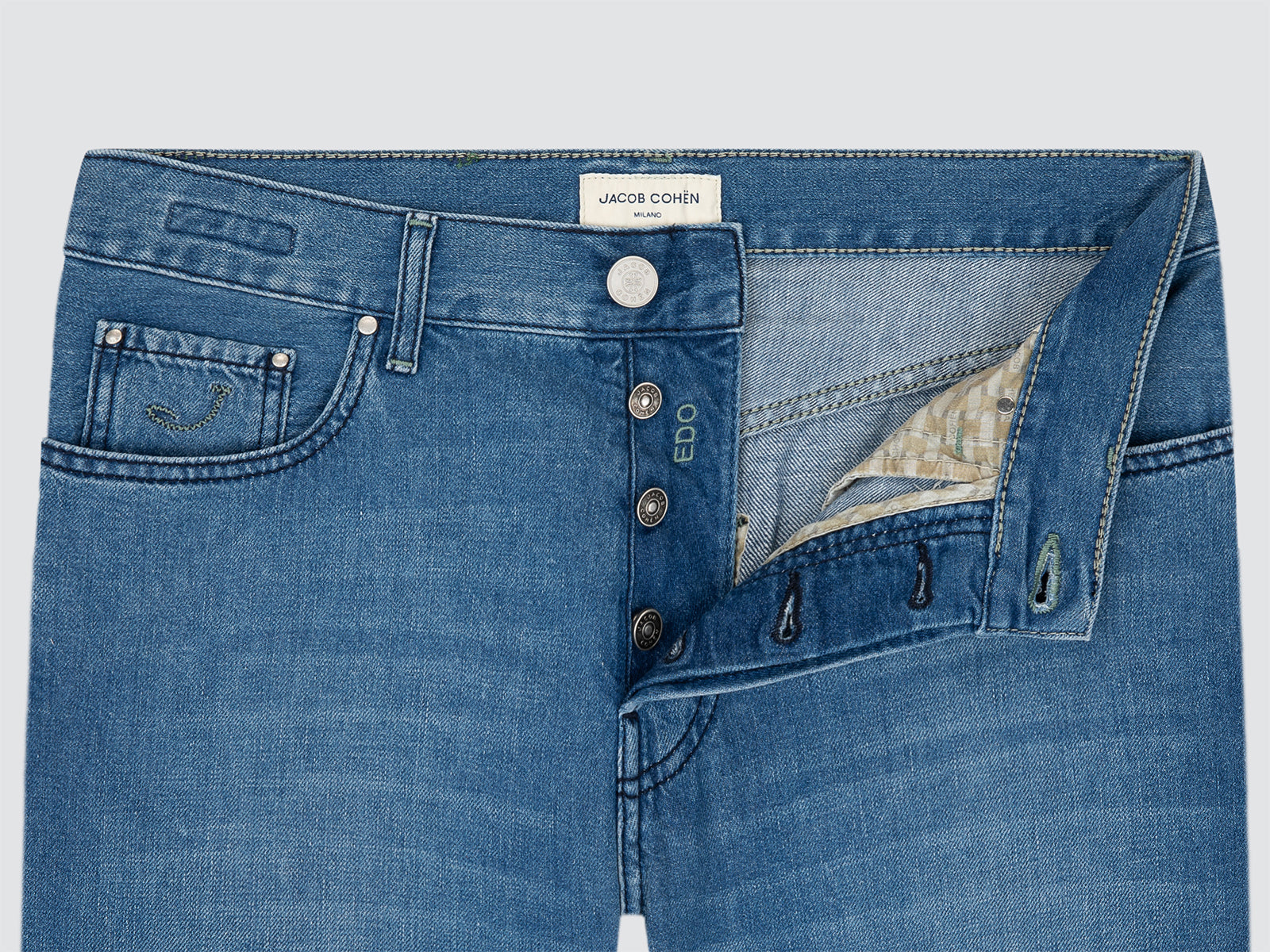 Vaqueros Edo Regular-Recto de Cinco Bolsillos Azul Medio