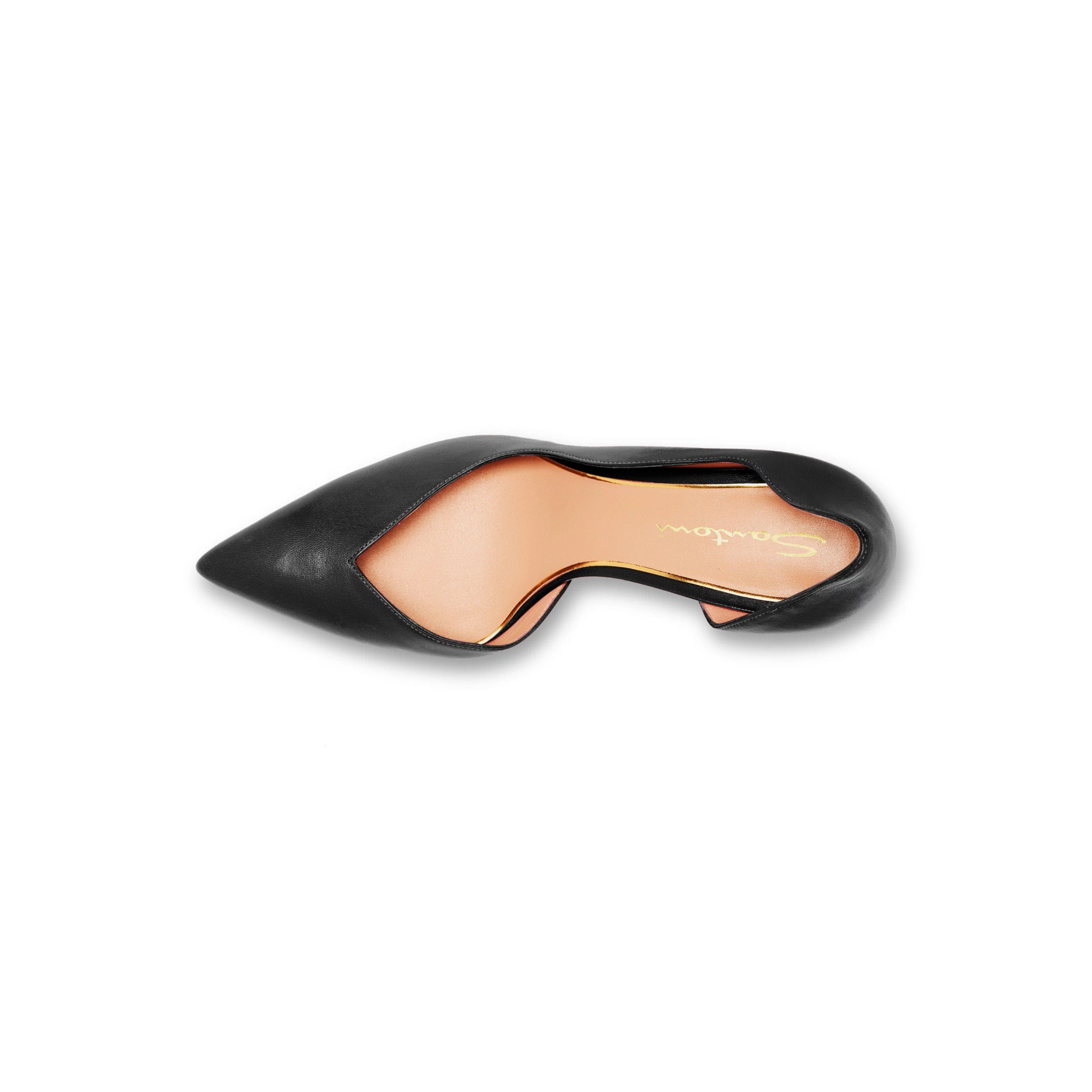 black leather high-heel pump