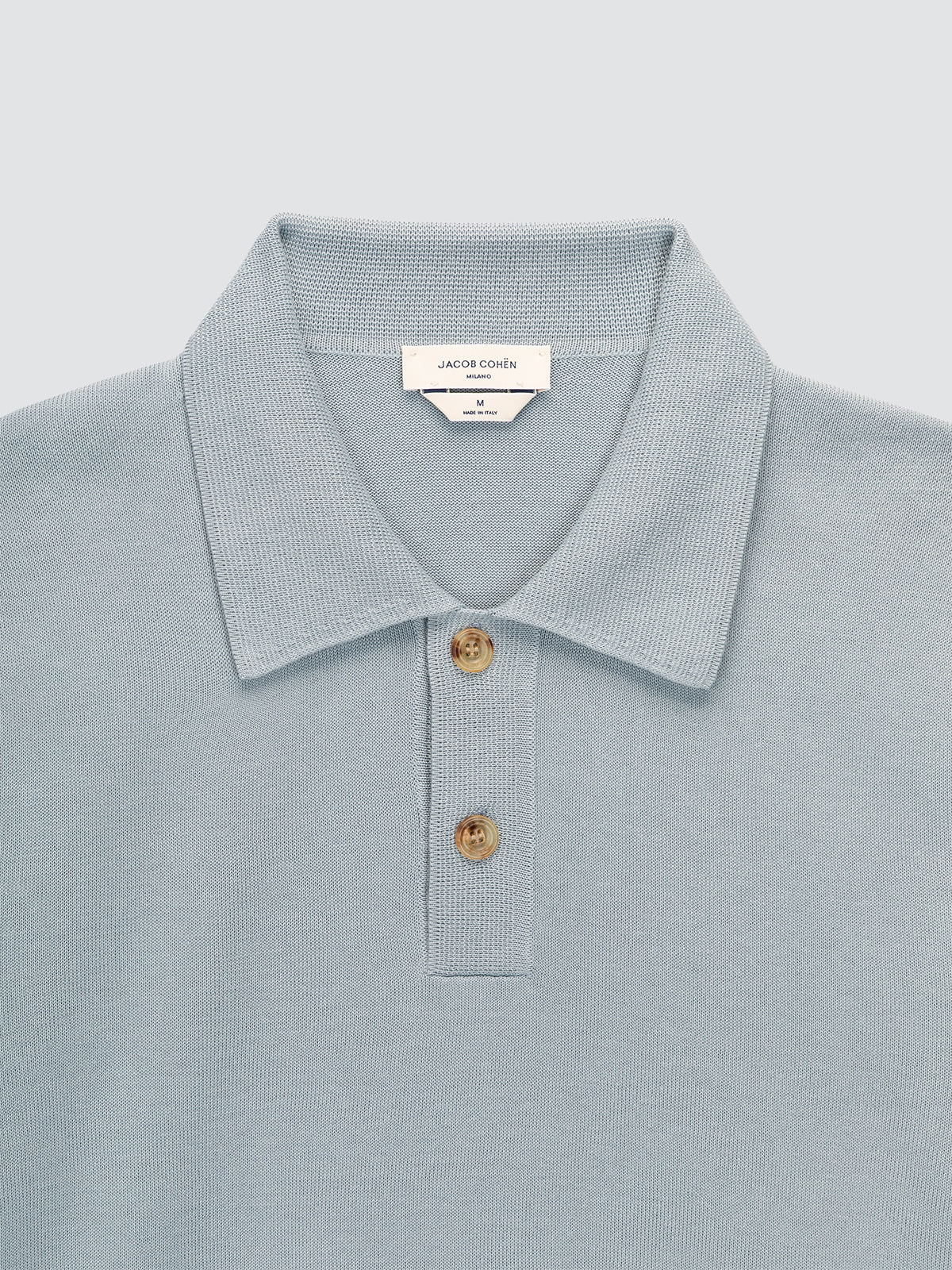 Polo en Maille de Coton Brossé Bleu Poudré
