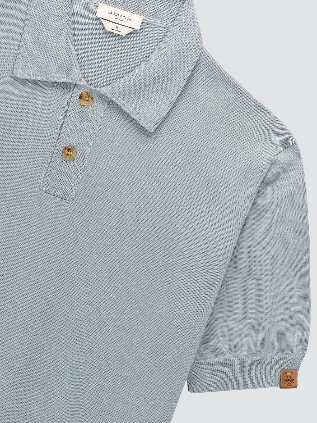 Polo en Maille de Coton Brossé Bleu Poudré