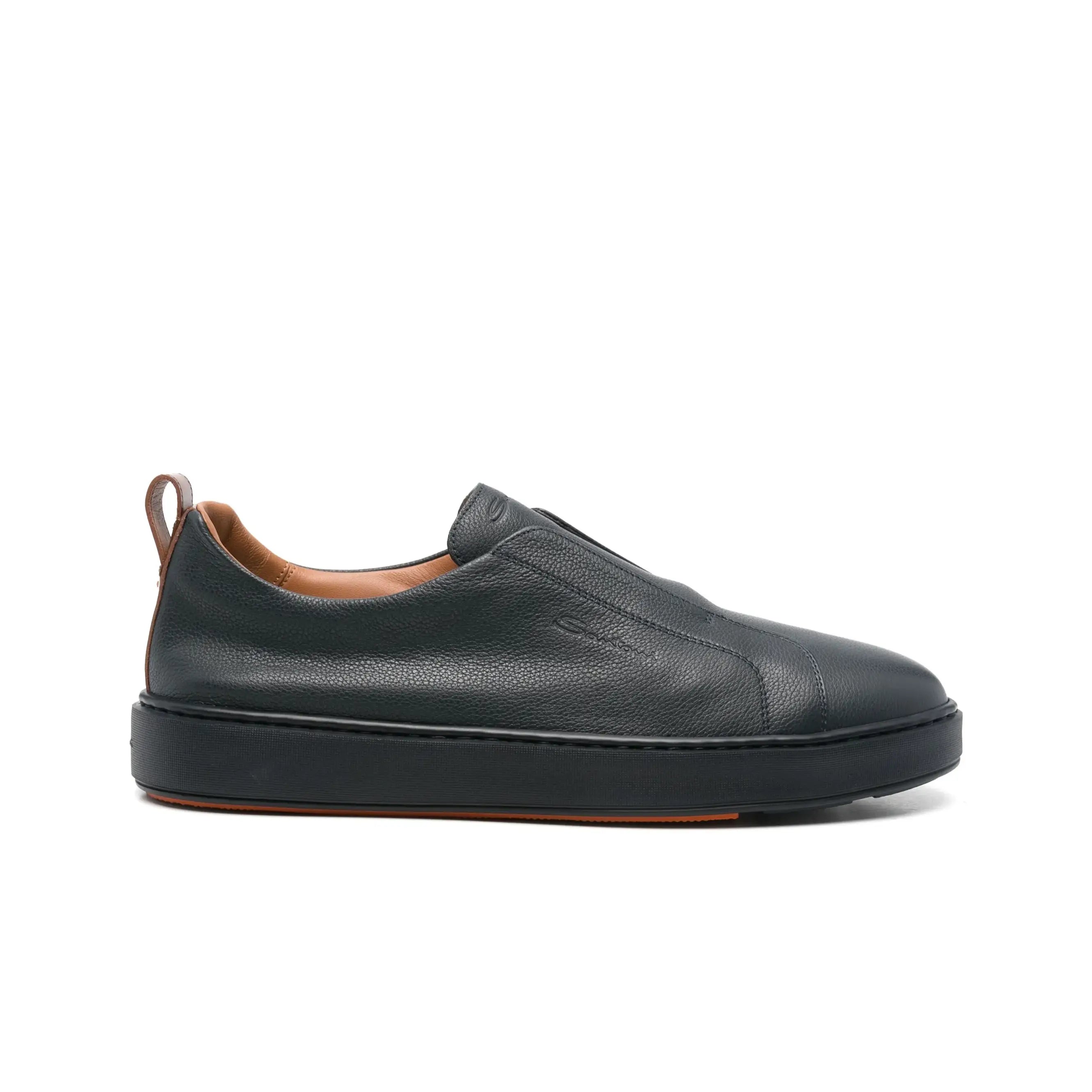 Marineblauwe instapsneaker gekreukt leer