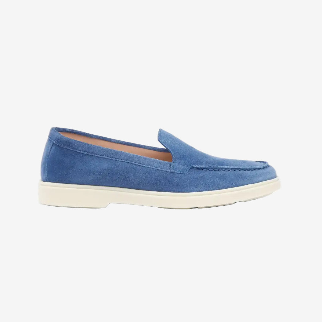 Indigoblauwe suède loafers ronde neus