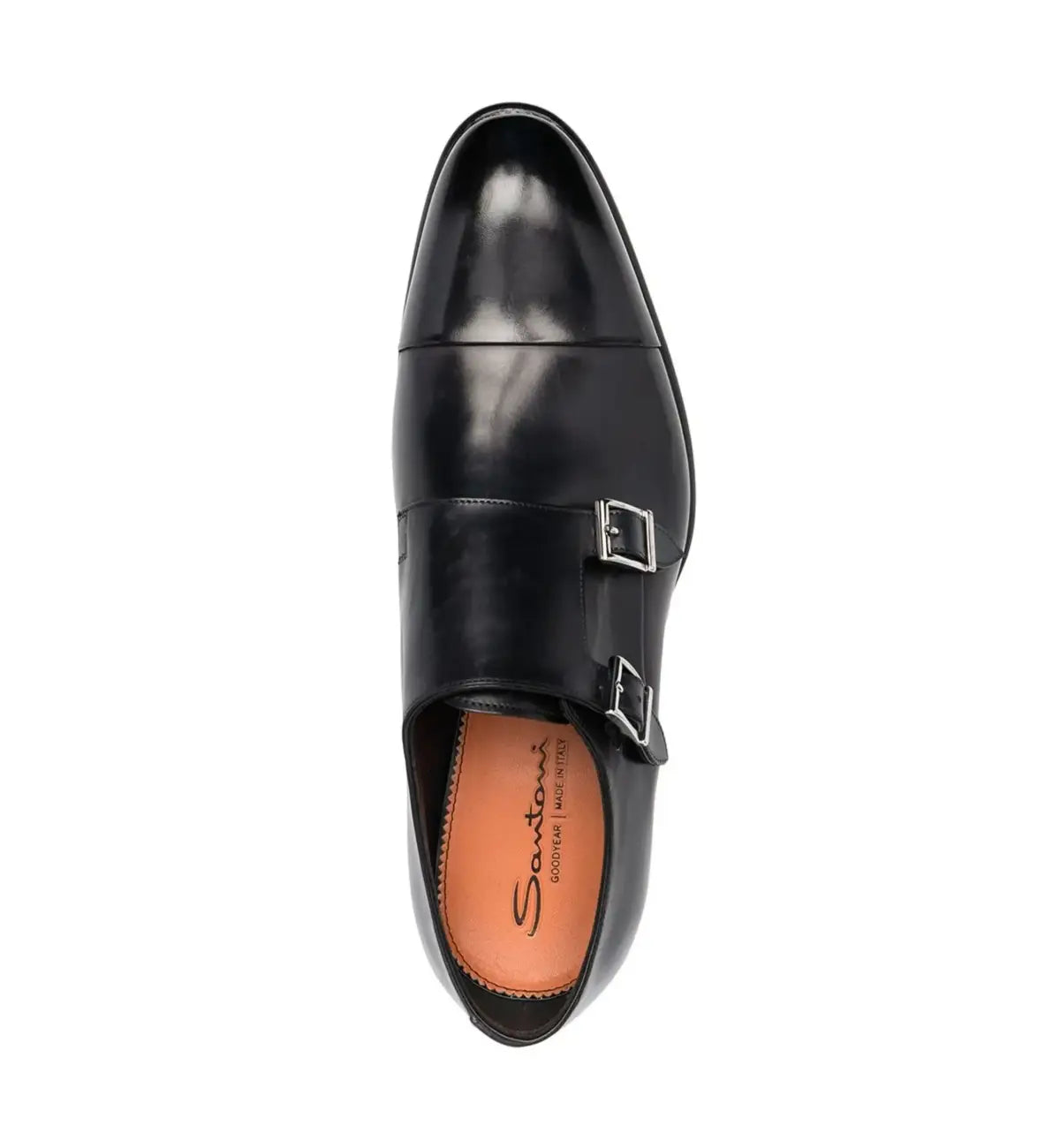 Black Double-Buckle Leather Monk Shoes