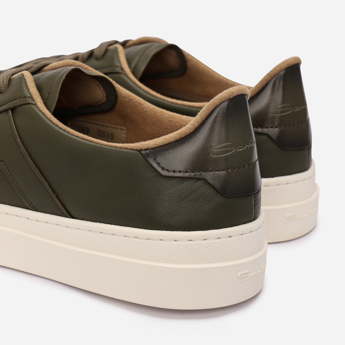 Green leather wool lining double buckle sneakers