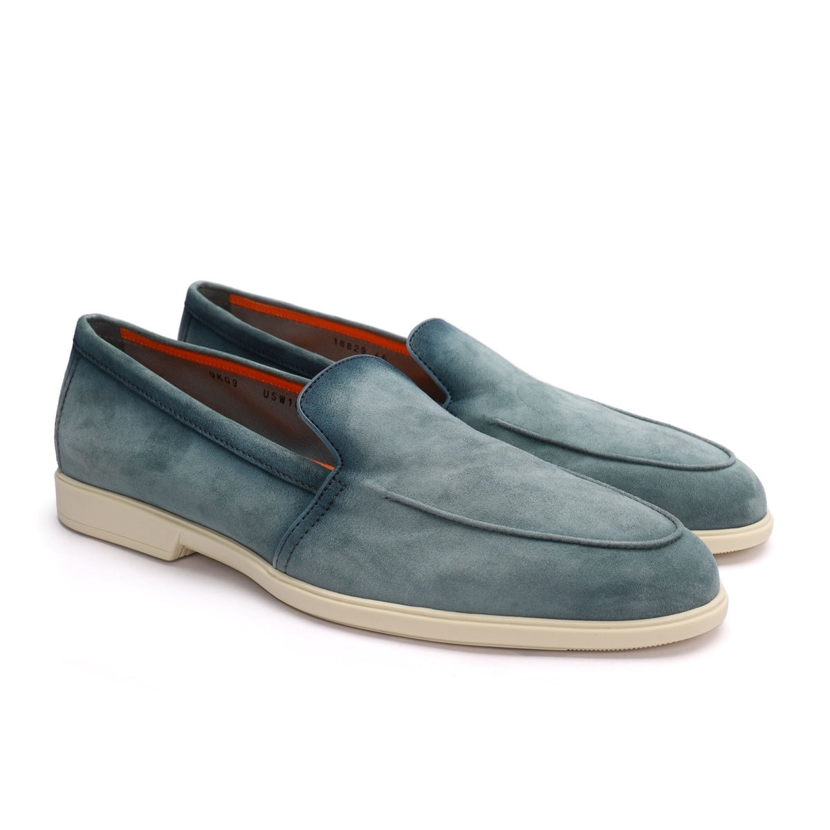 Santoni Light Blue Round-Toe Suede Loafers