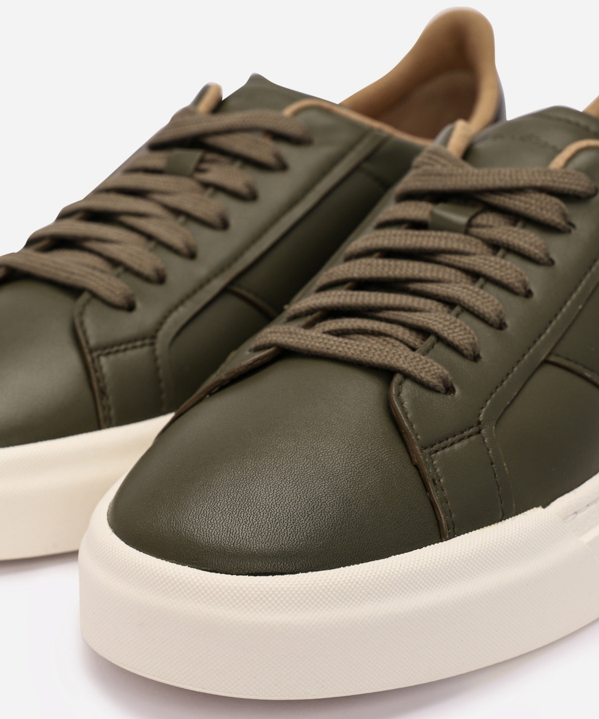 Green leather wool lining double buckle sneakers