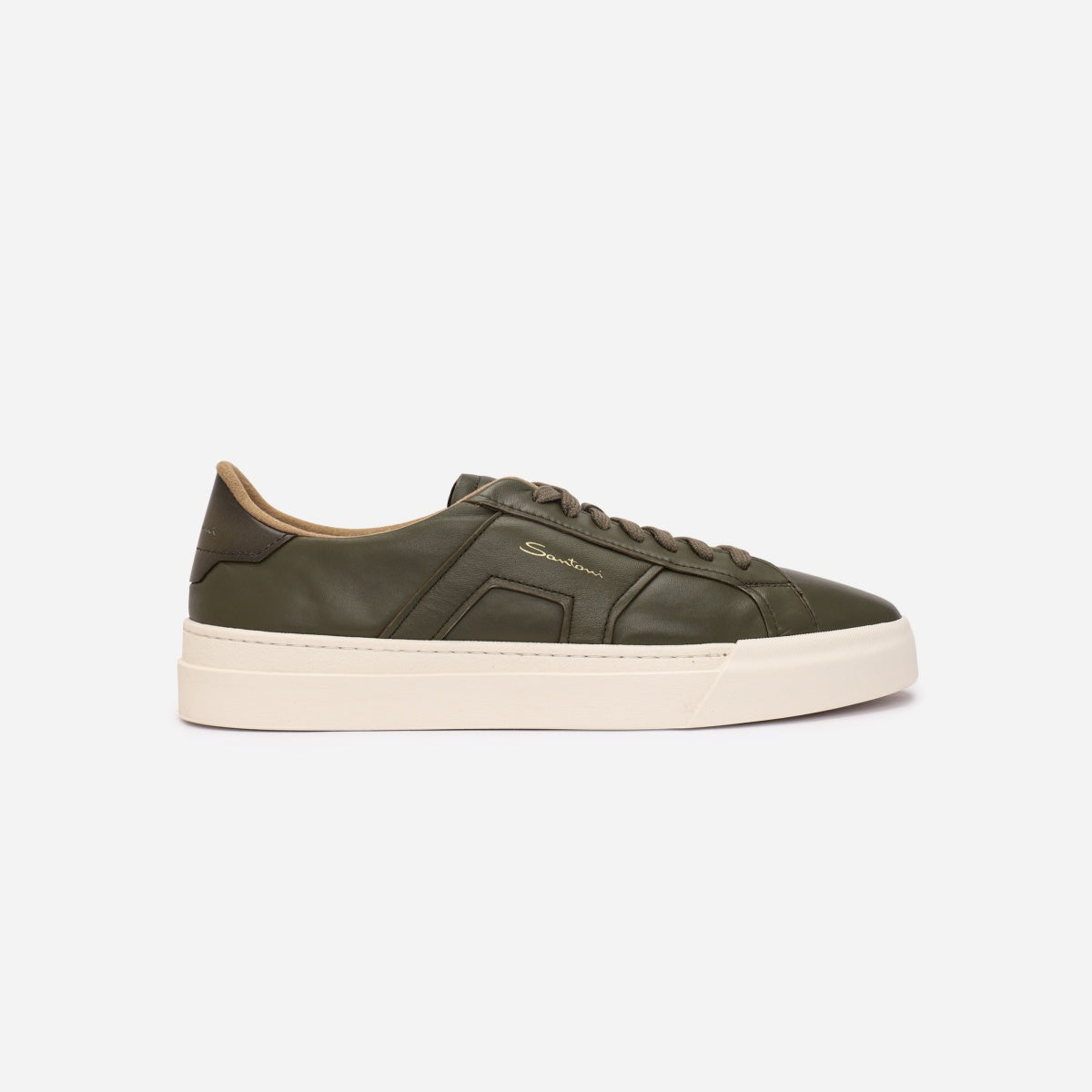 Green leather wool lining double buckle sneakers