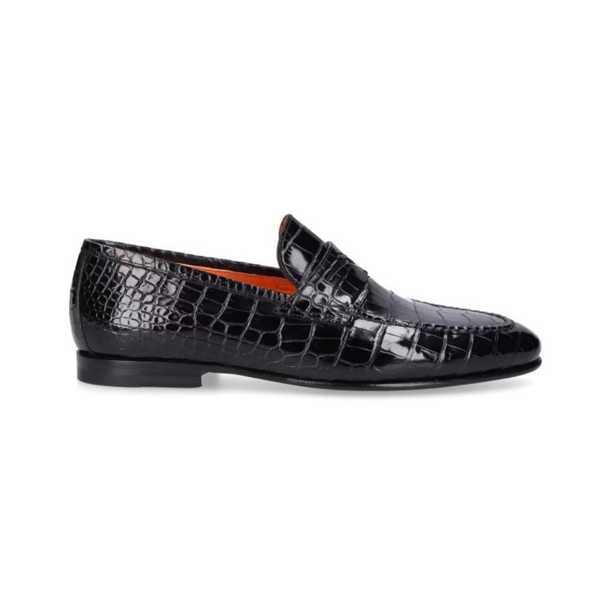 Santoni black crocodile loafer shoes
