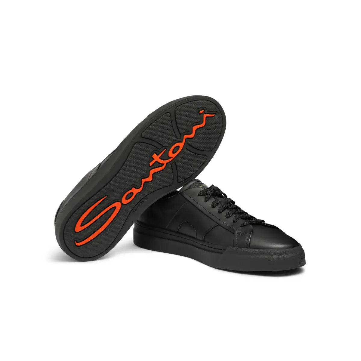 santoni-black-leather-rubber-sole-sneakers