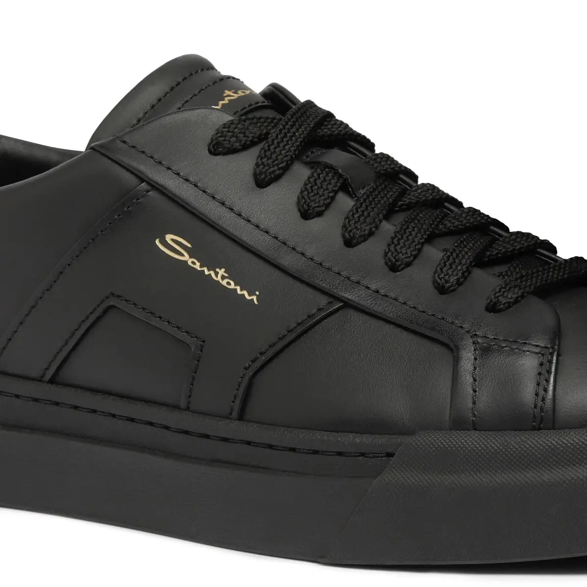 santoni-black-leather-logo-laceup-sneakers