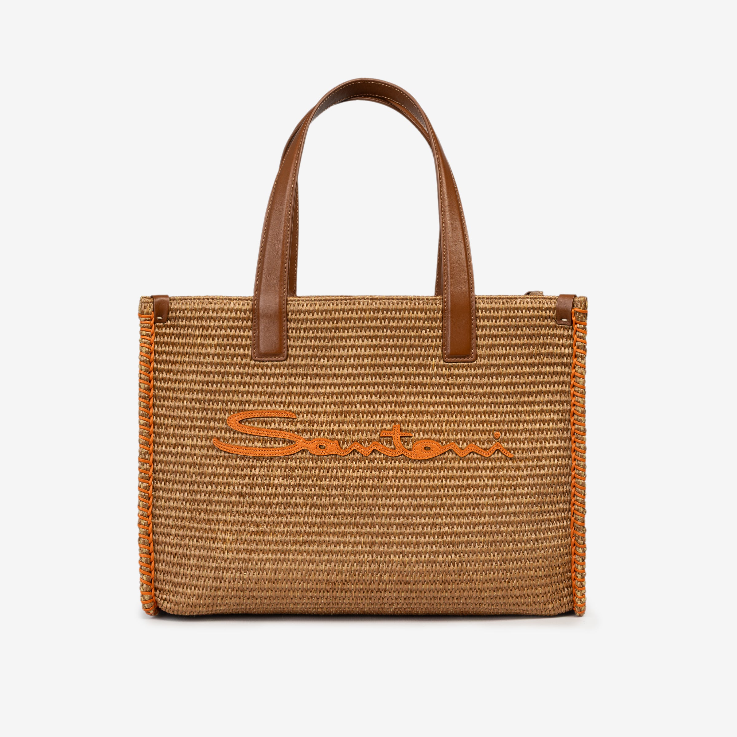 Beige raffia & leather small beach bag