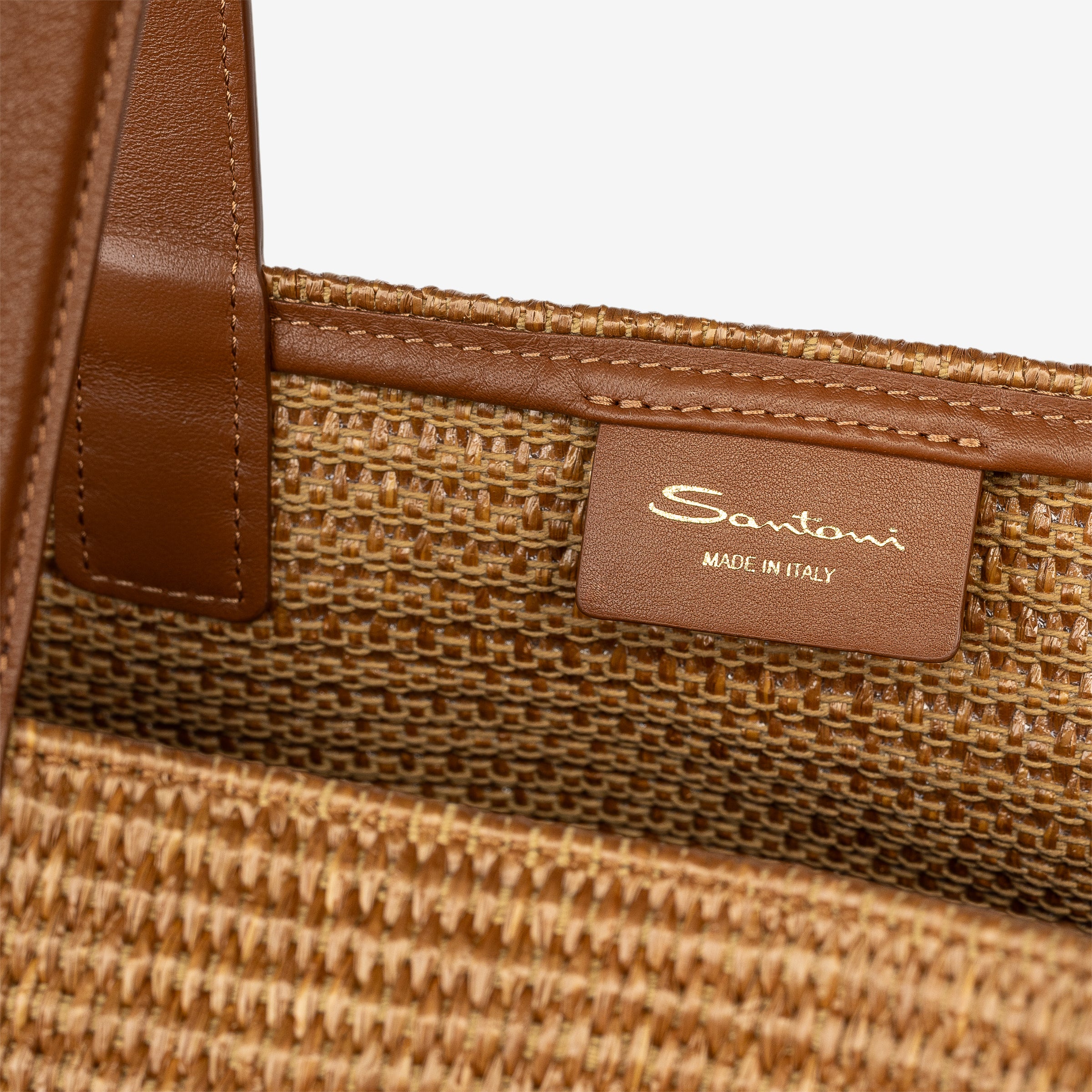 Beige raffia & leather small beach bag
