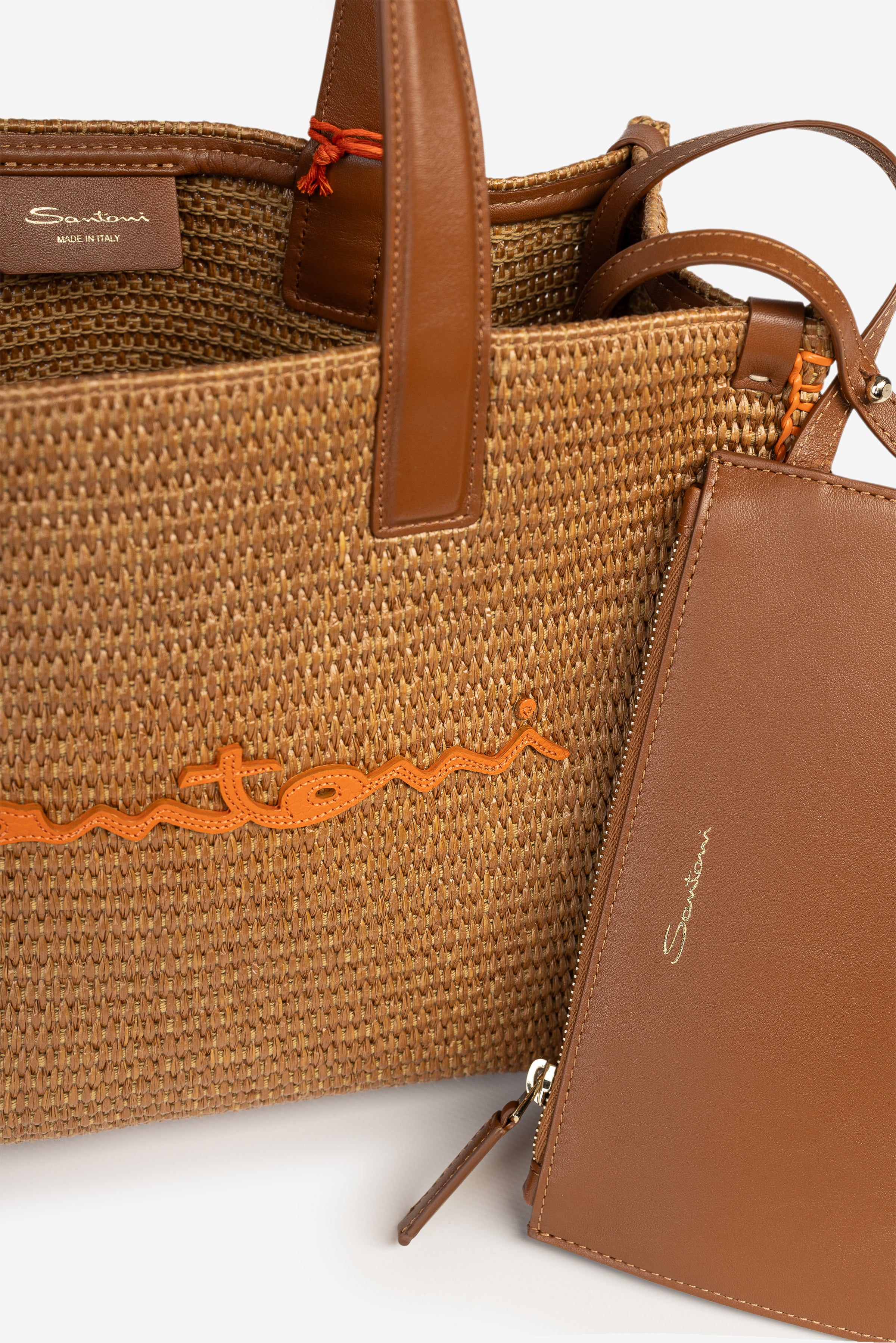 Beige raffia & leather small beach bag