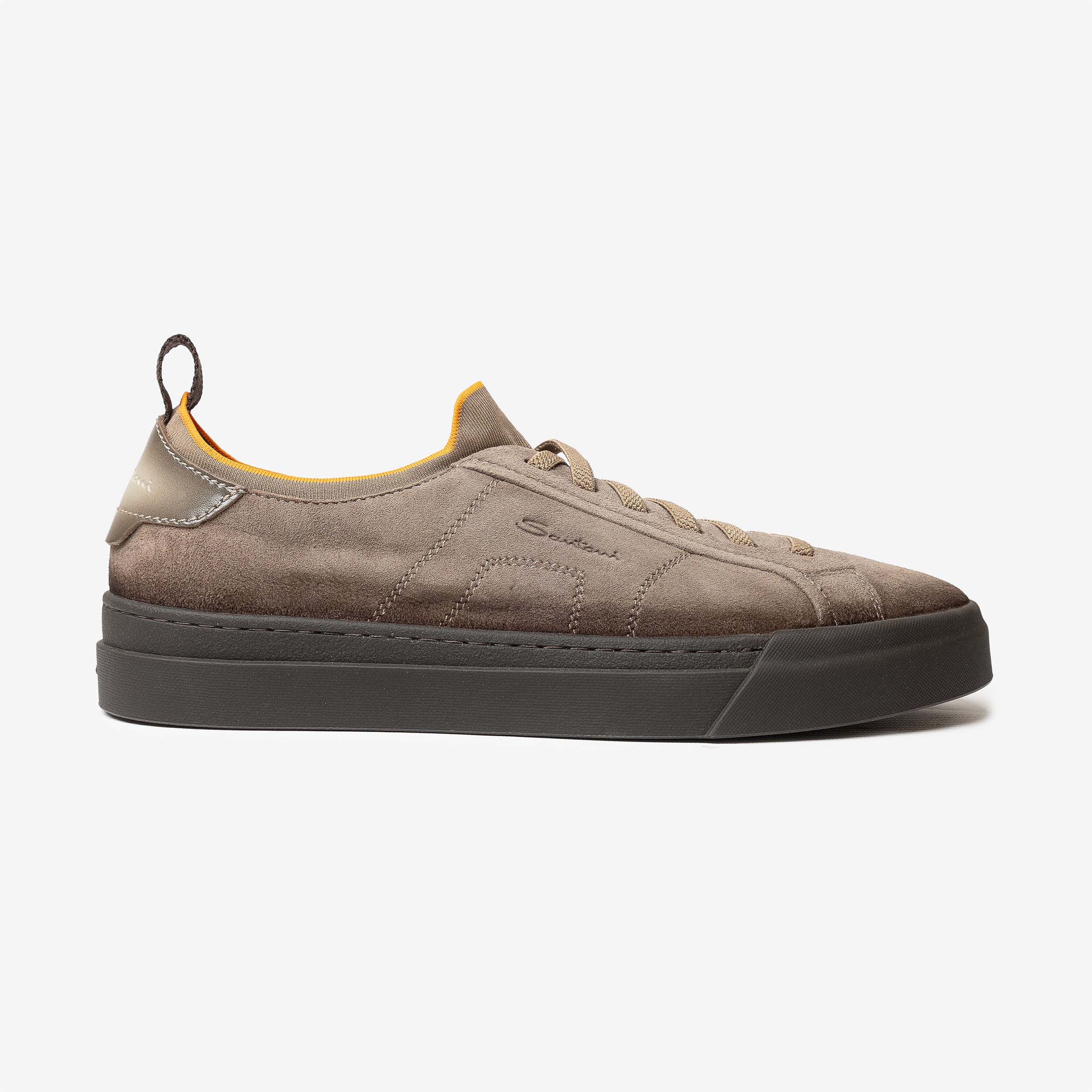 Dark beige suede and leather slip-on sneaker