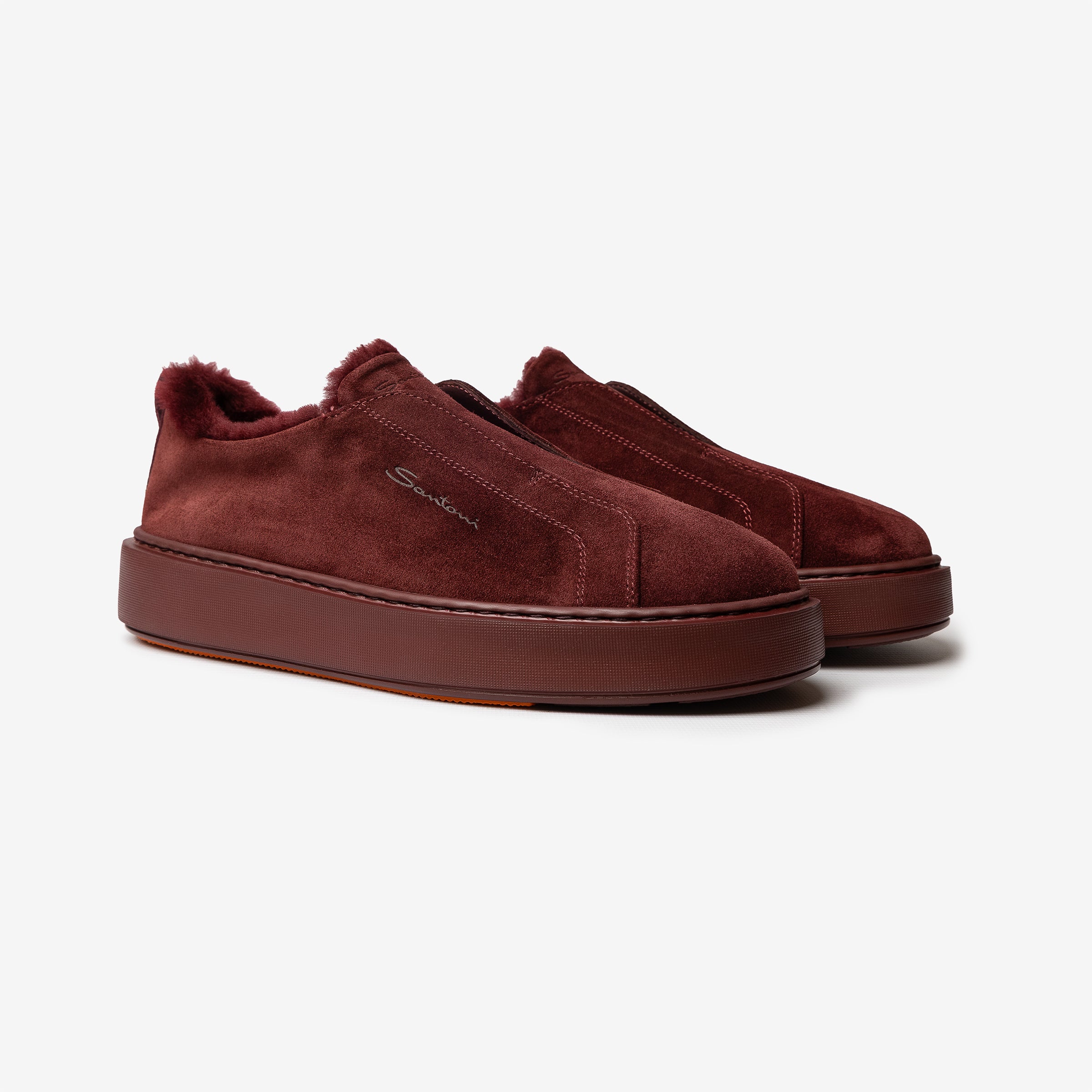 Burgundy suede slip-on sneaker fur lining