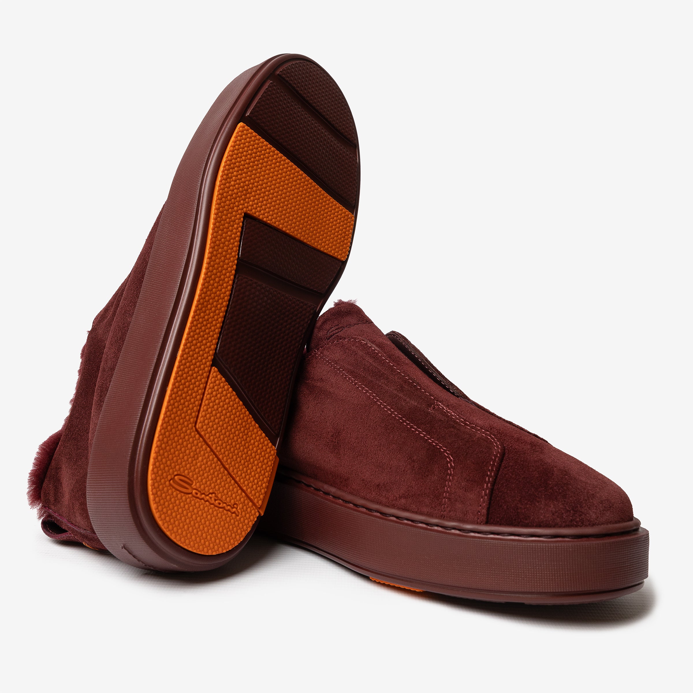 Burgundy suede slip-on sneaker fur lining