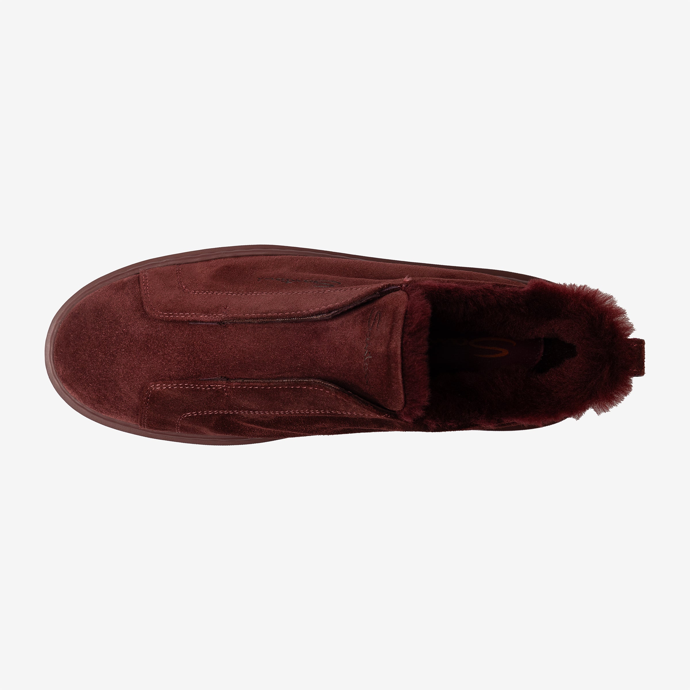 Burgundy suede slip-on sneaker fur lining