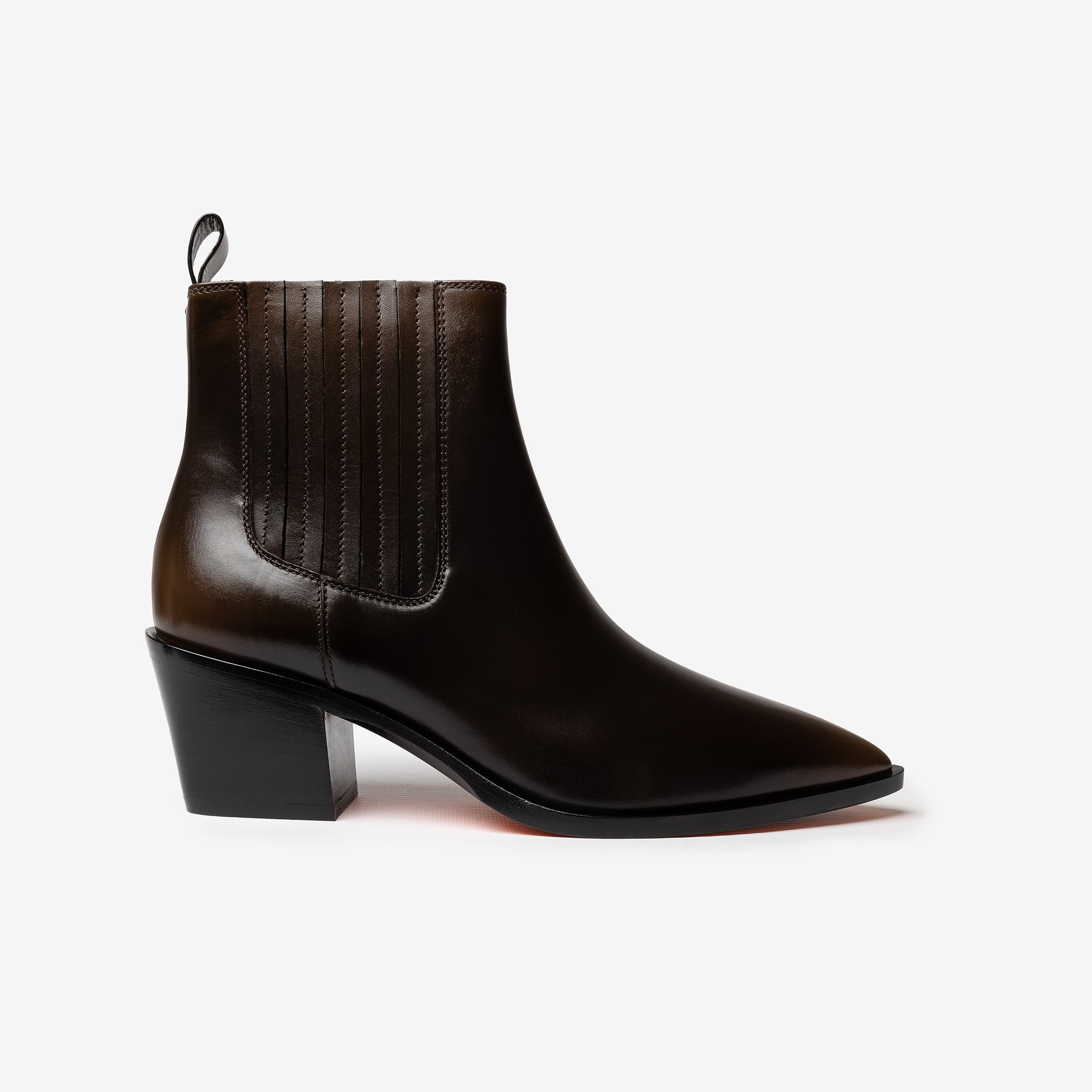 Dark brown leather texan ankle boot