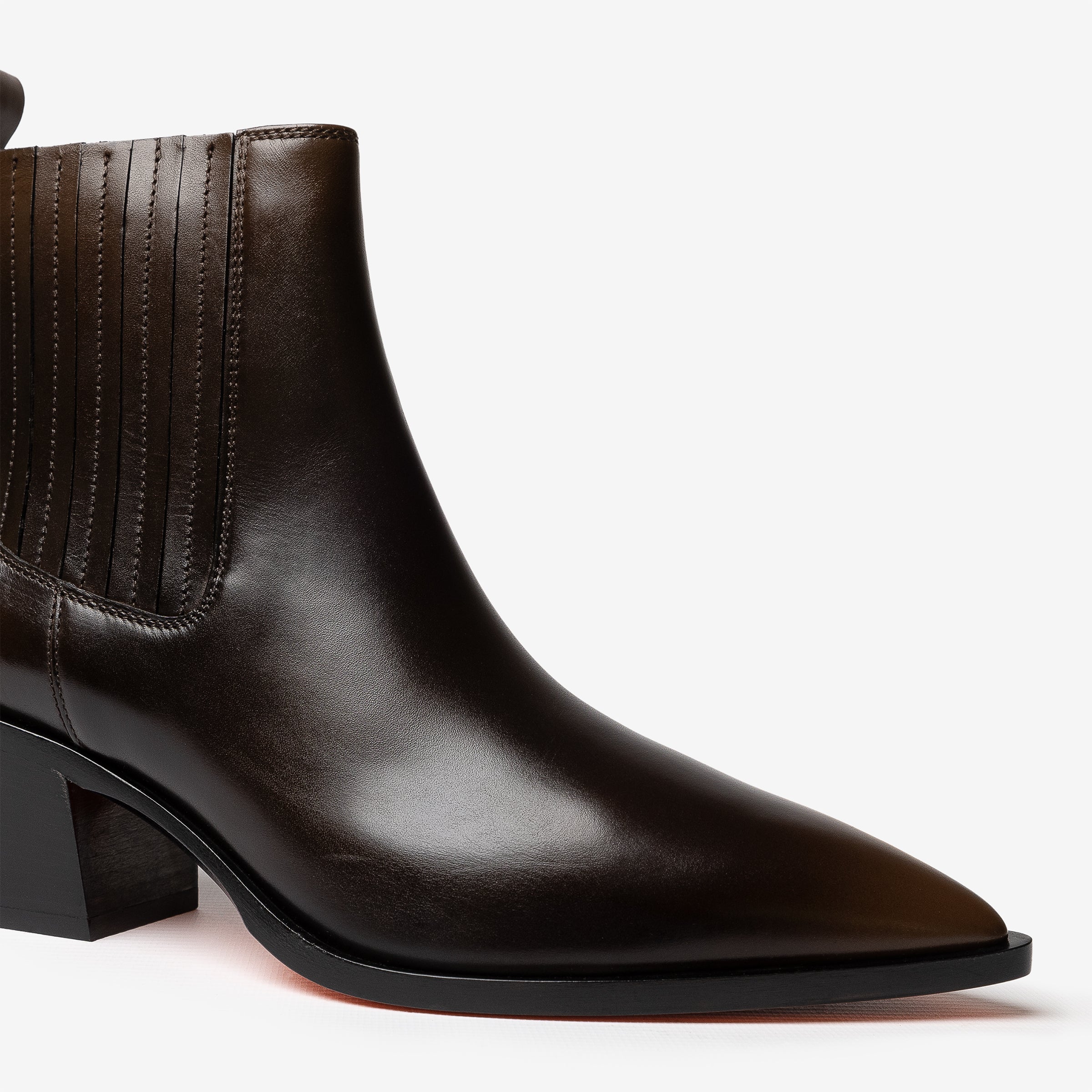 Dark brown leather texan ankle boot