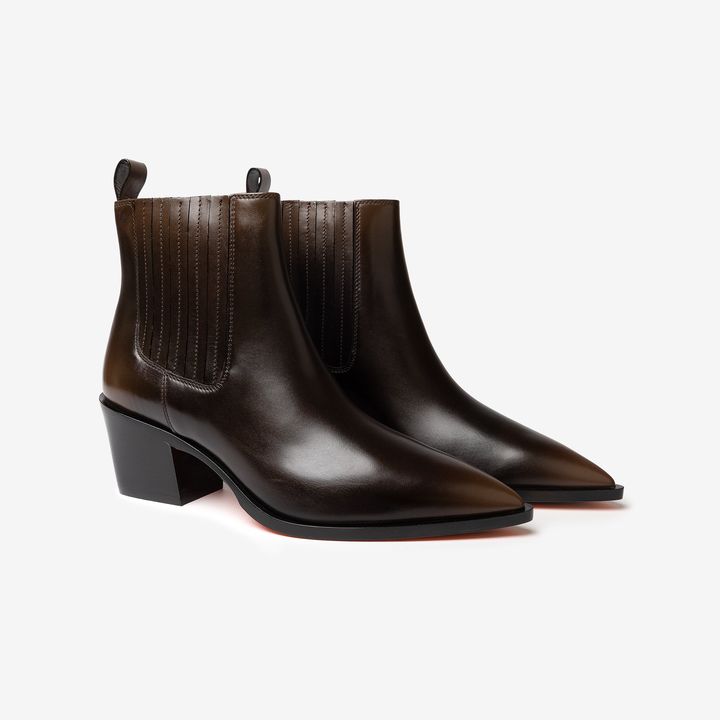 Dark brown leather texan ankle boot