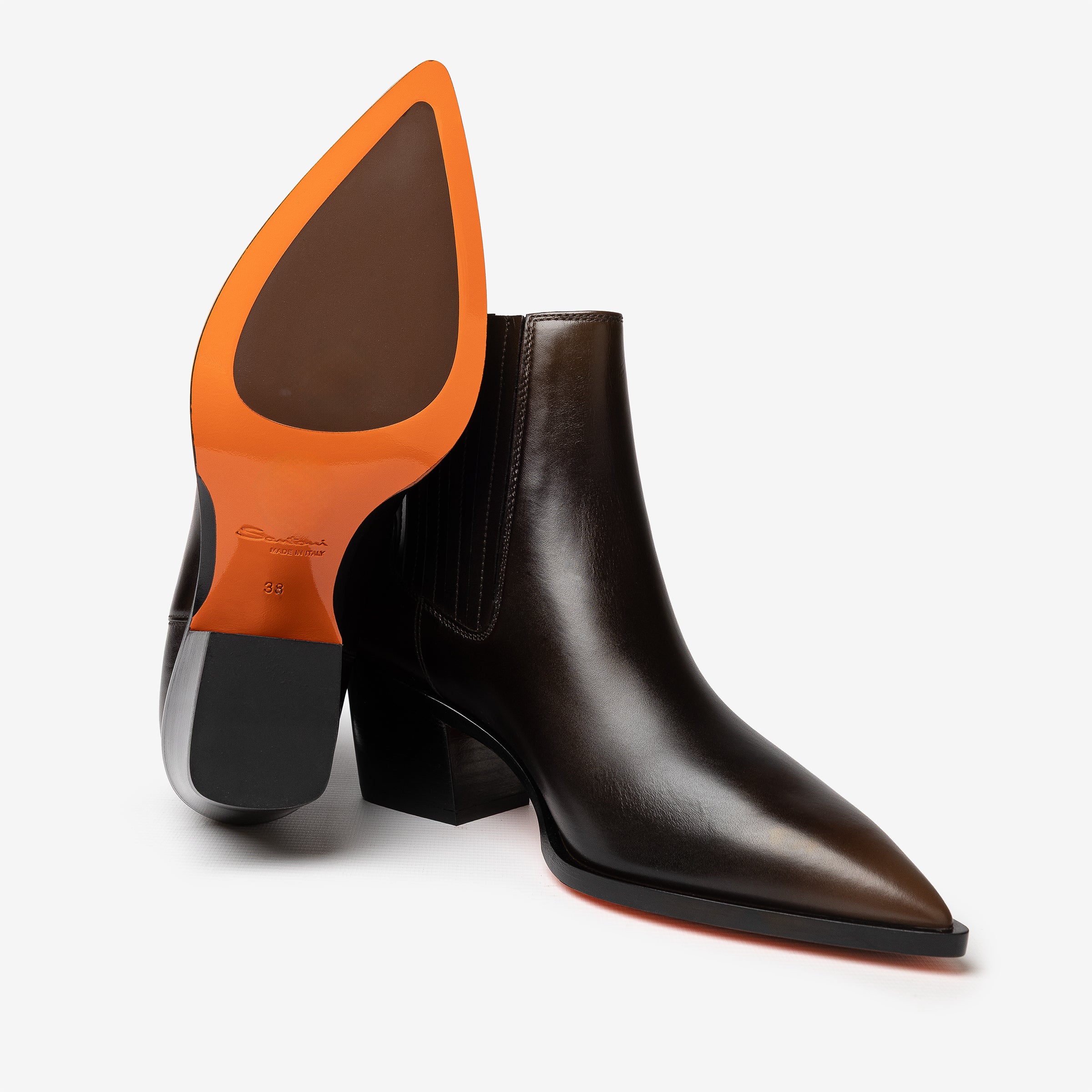 Dark brown leather texan ankle boot