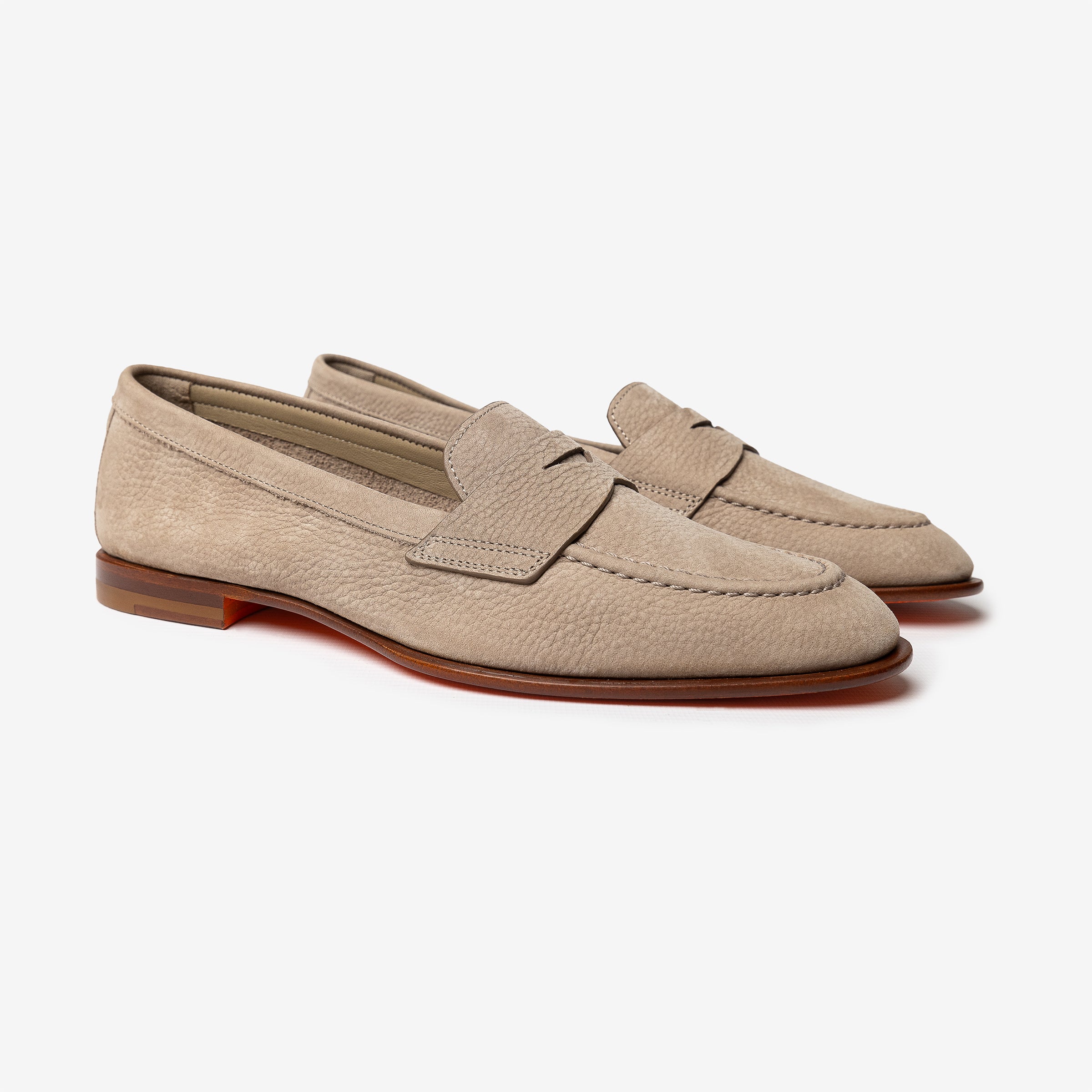 Beige nubuck penny loafer