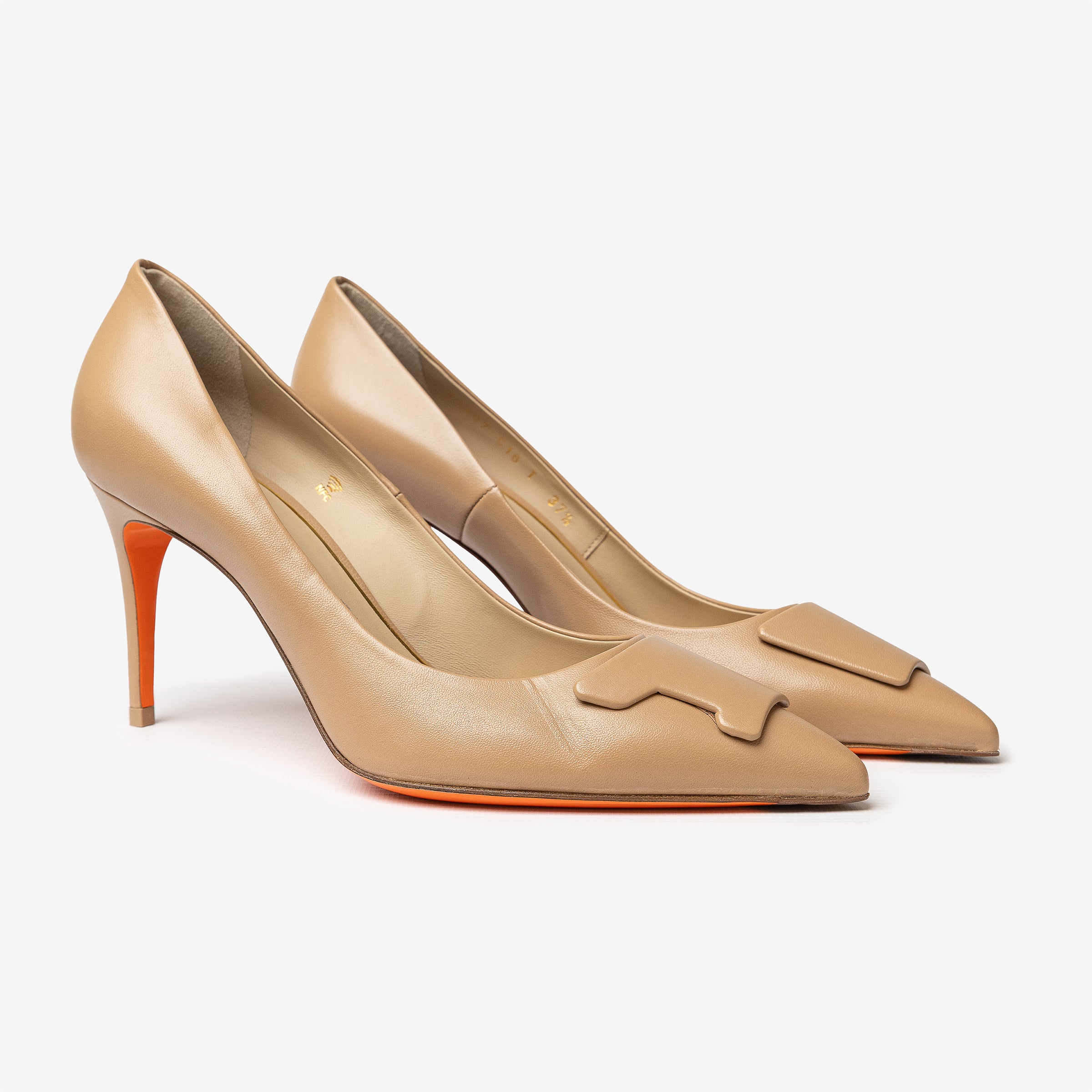 Beige leather high-heel Sibille pump