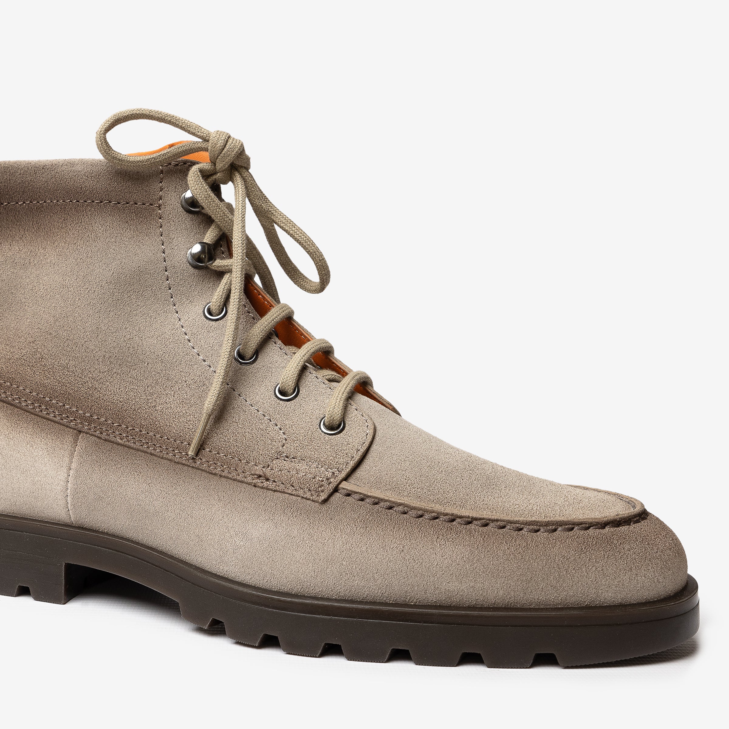 Beige suede lace-up boot rubber sole