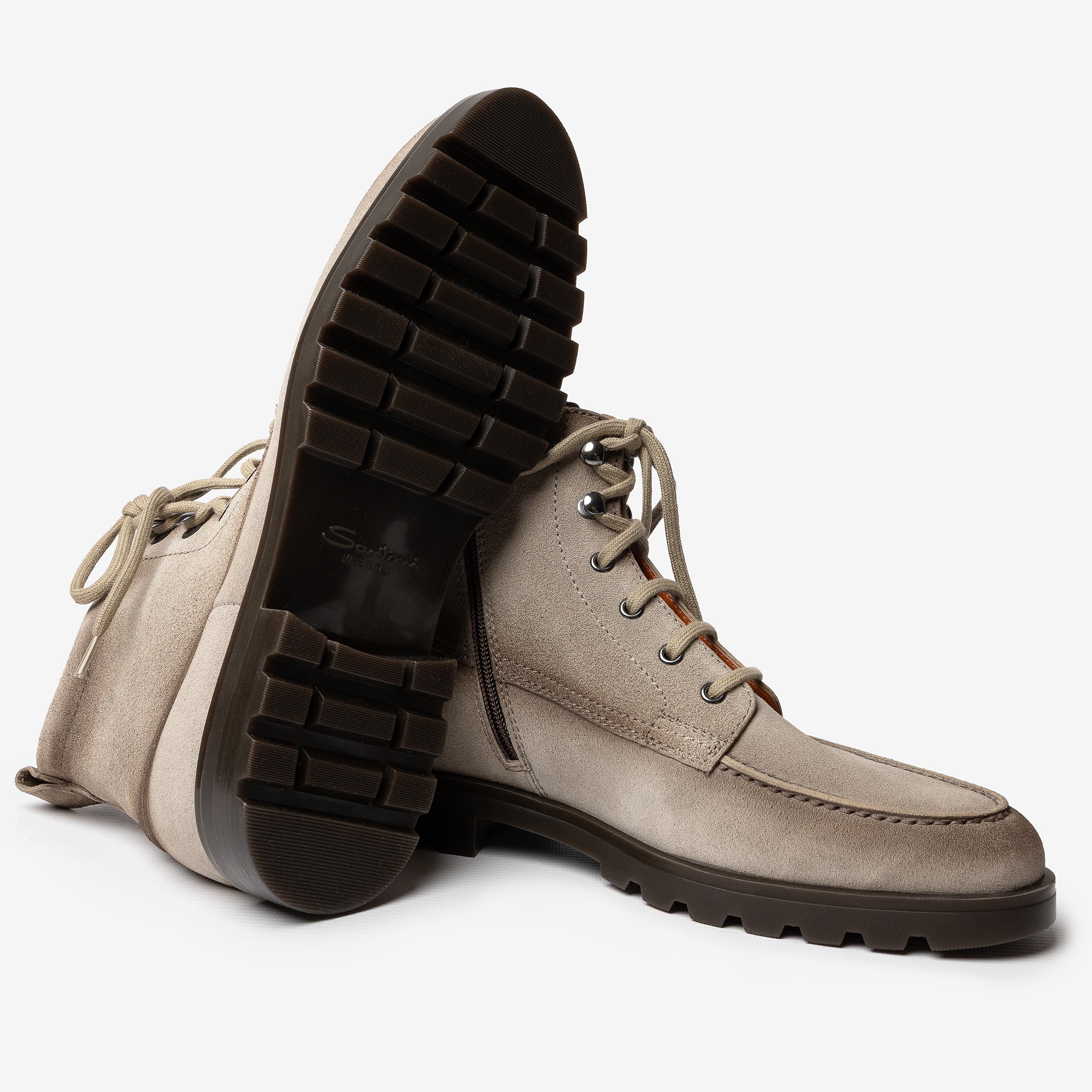 Beige suede lace-up boot rubber sole