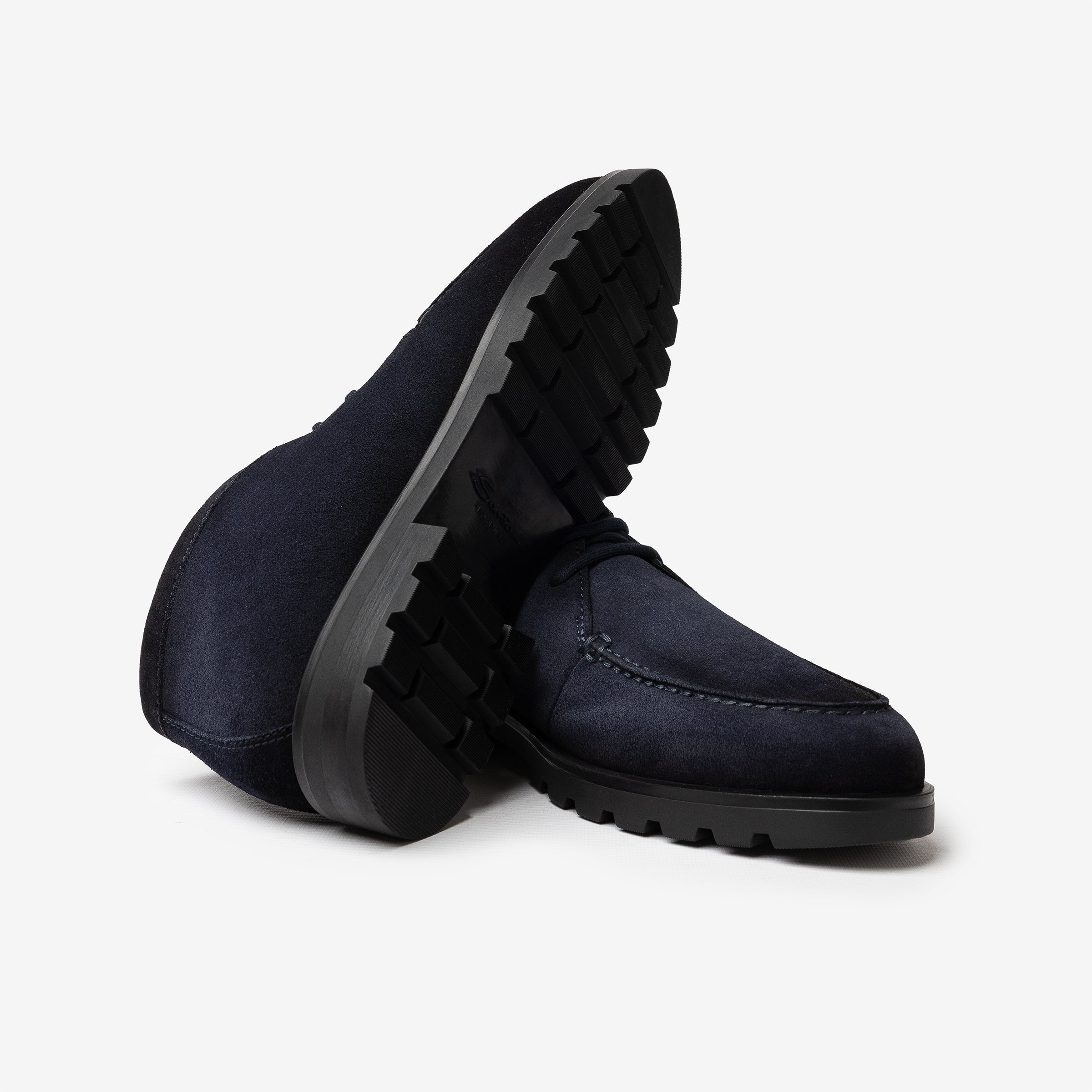 Dark blue lace-up lined desert boots