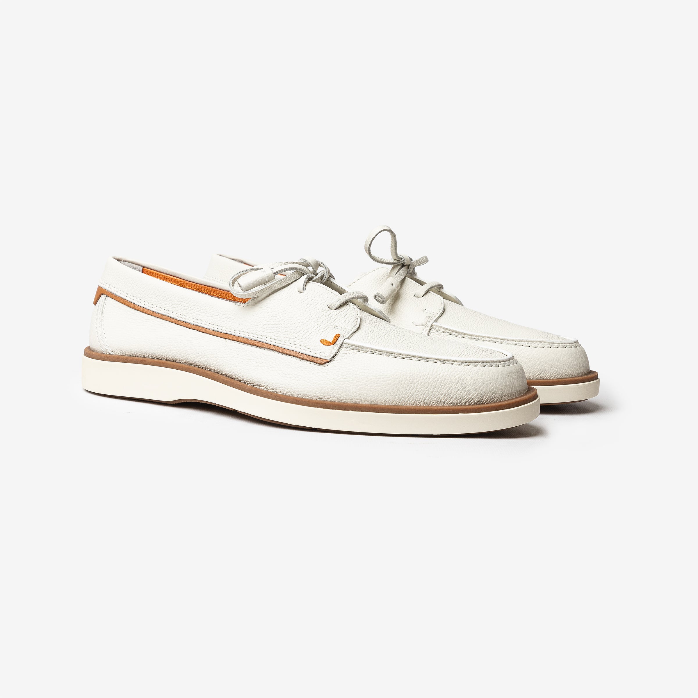 White grained leather yachting loafers