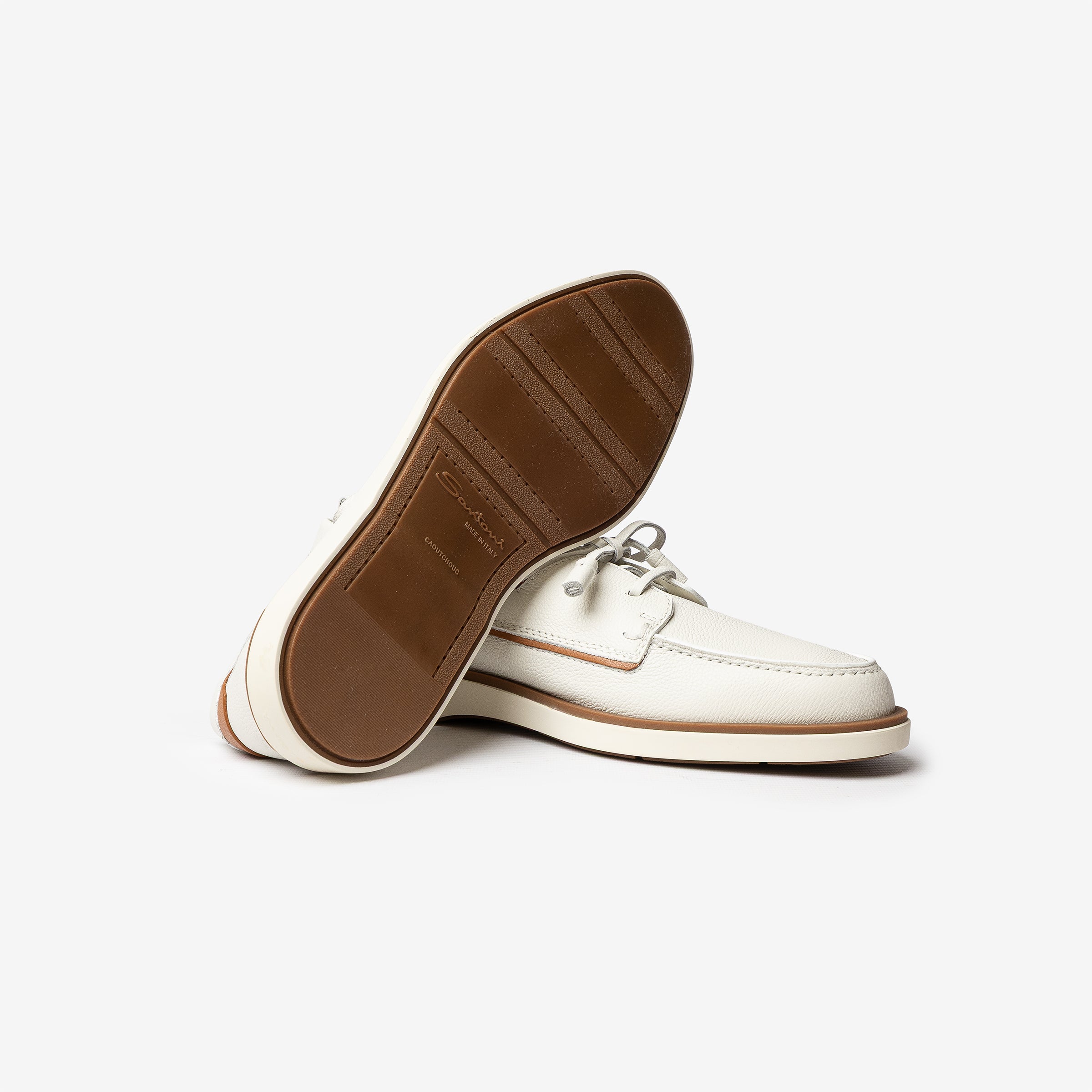 White grained leather yachting loafers