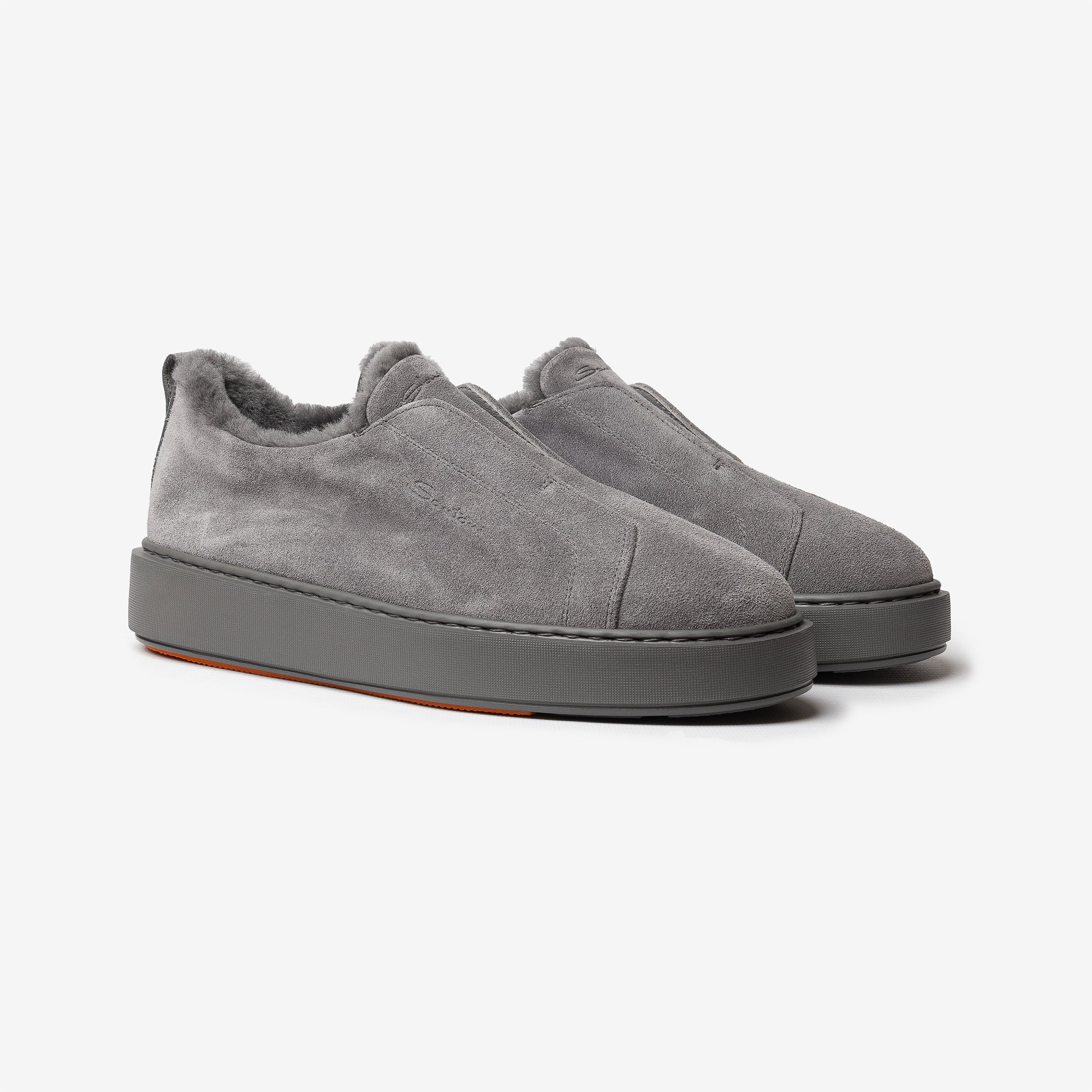Gray suede slip-on sneaker fur lining