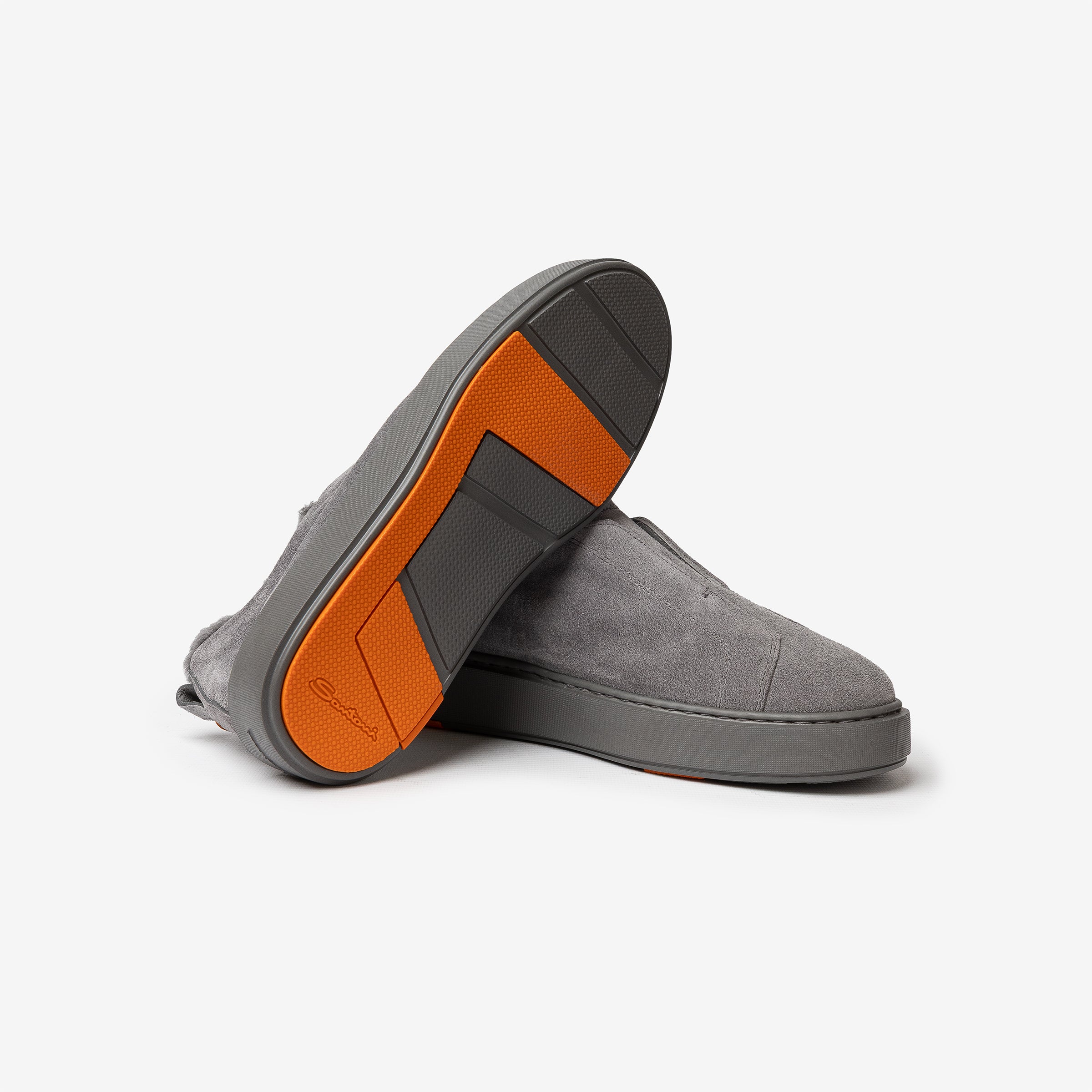 Gray suede slip-on sneaker fur lining
