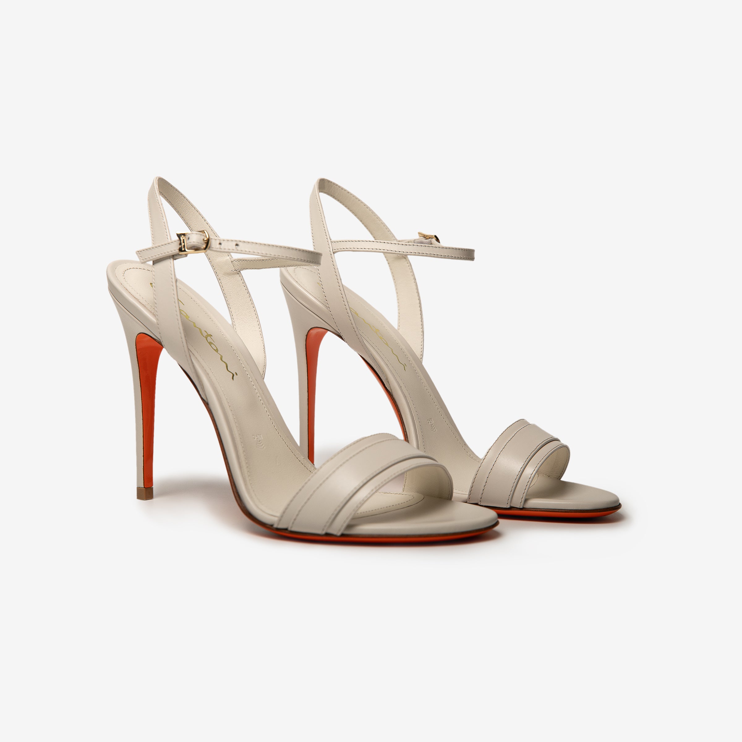 White leather sandals open heels