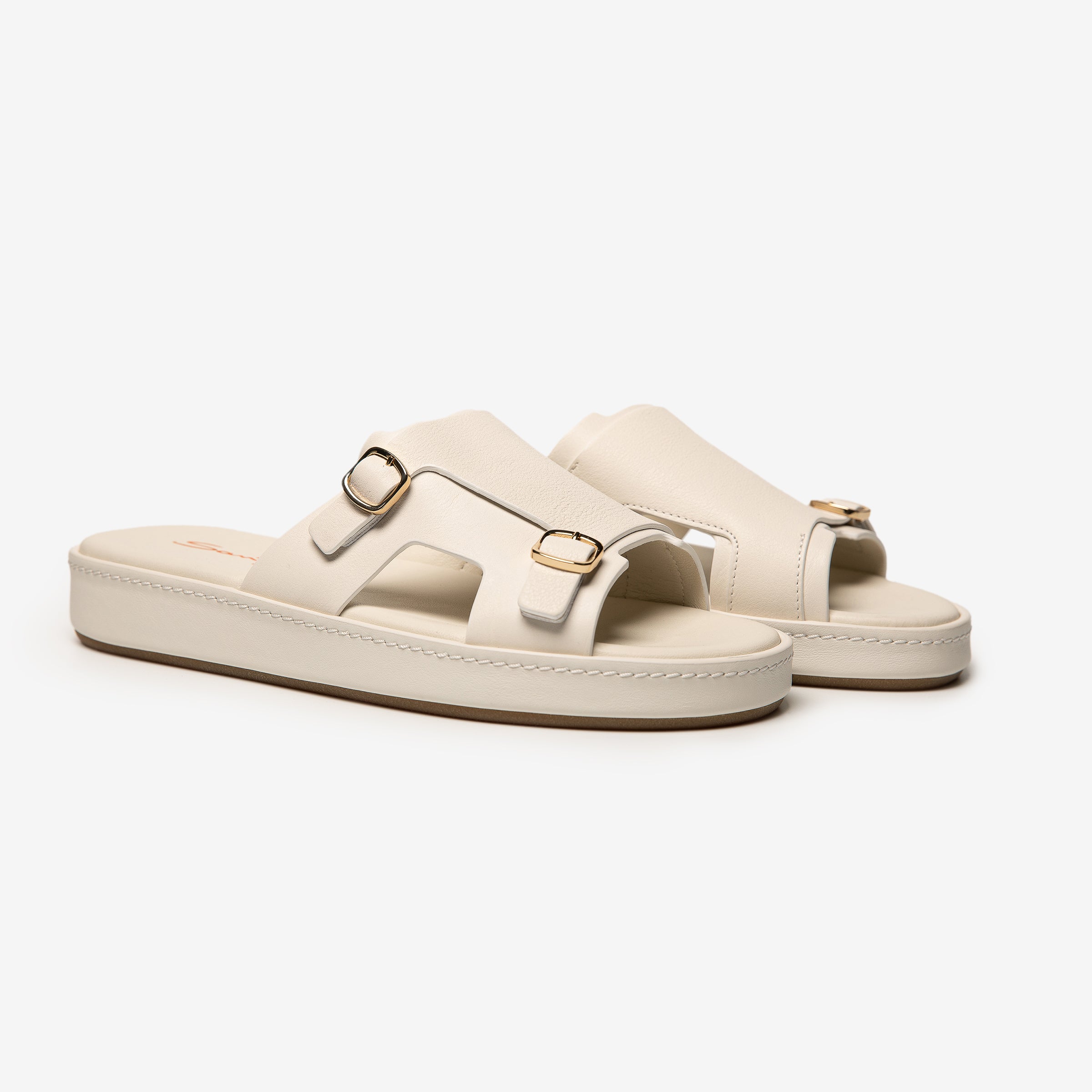 White slide comfort leather & rubber sole