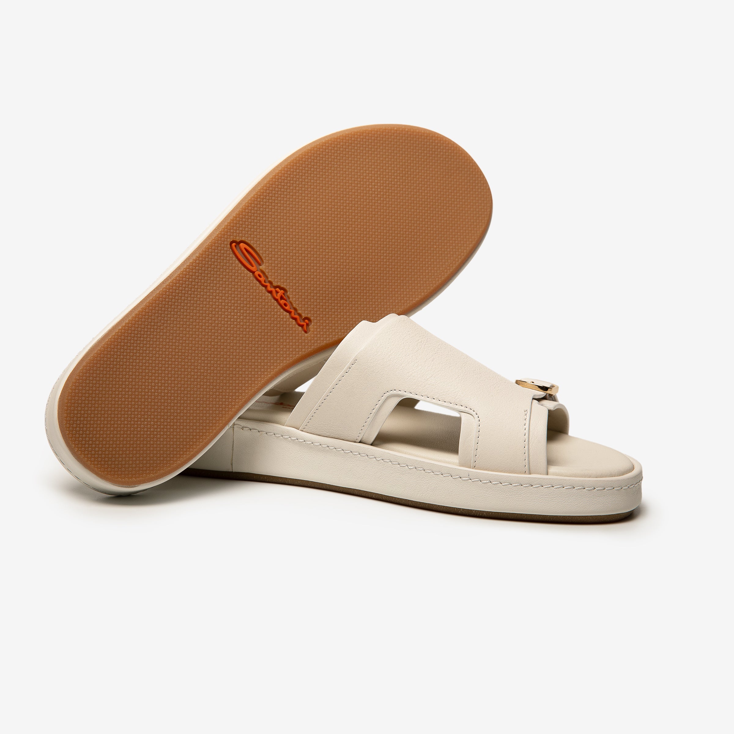 Sandalias blancas suela de cuero y goma