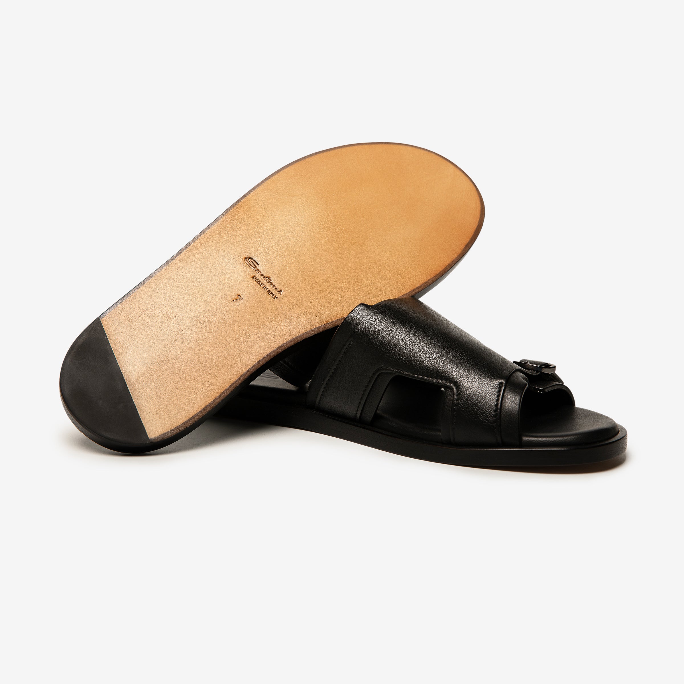 Schwarze Ledersandalen Doppelschnalle