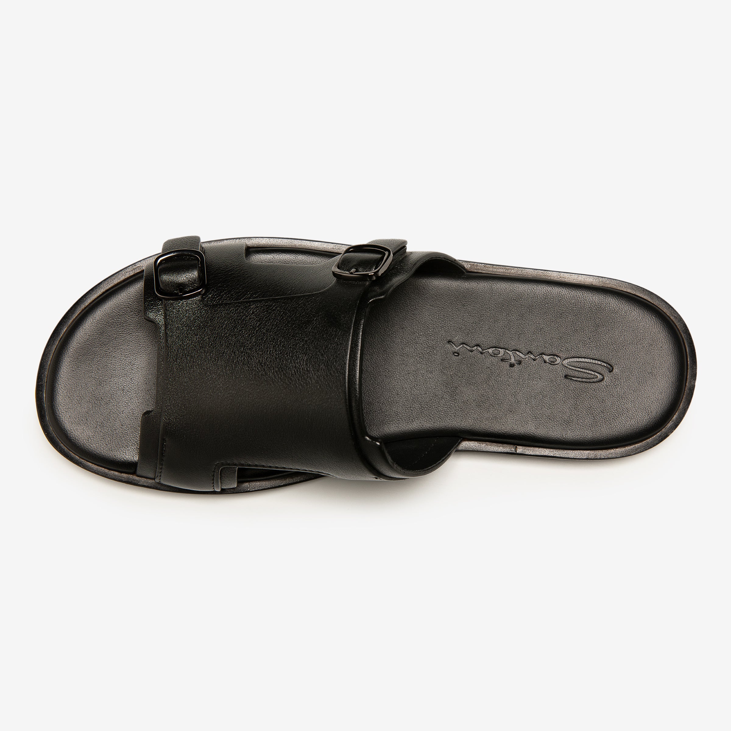 Schwarze Ledersandalen Doppelschnalle